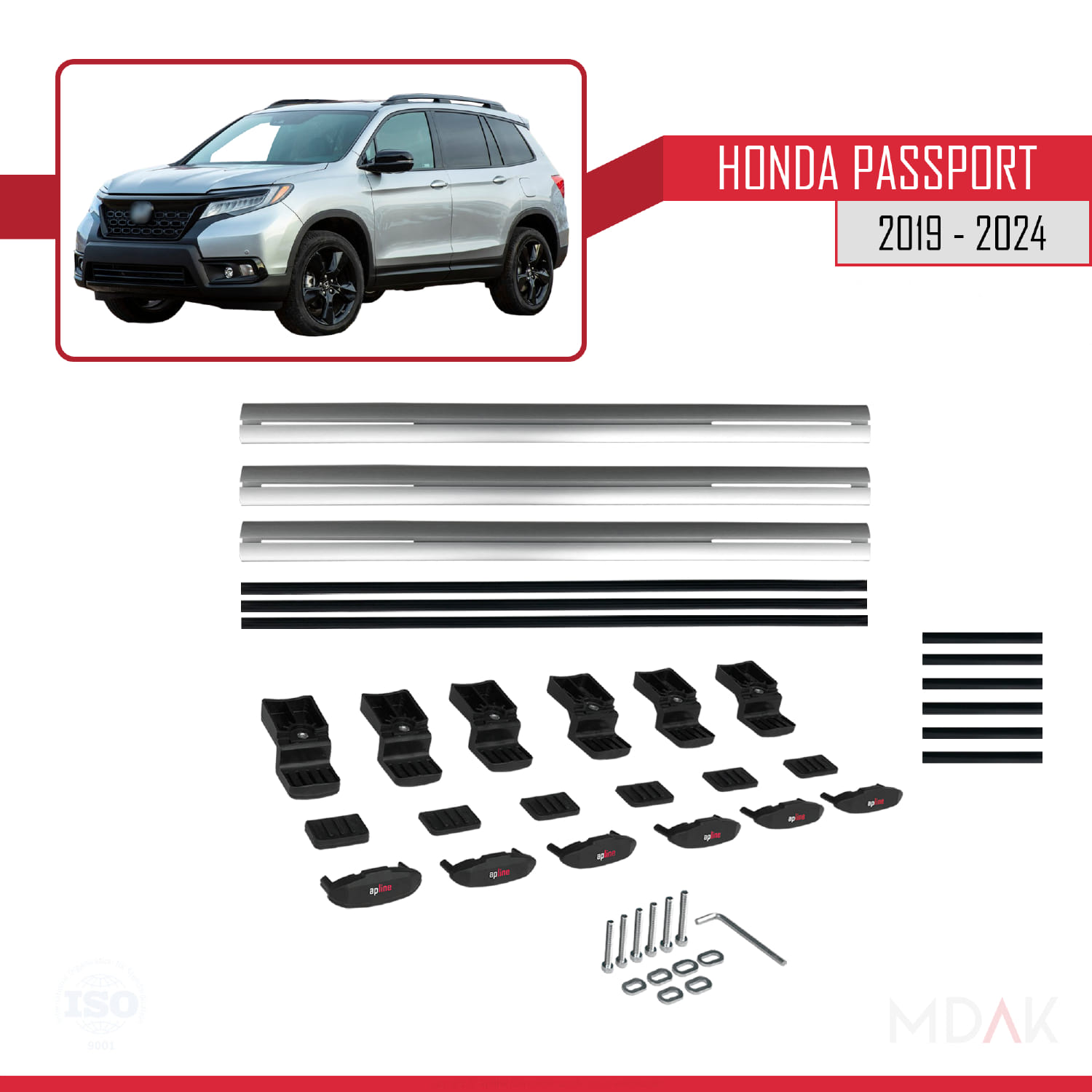 Honda Passport 2019-2024 Arası ile Uyumlu BASIC Model Ara Atkı Tavan Barı Gri 3 Adet - Görsel 6