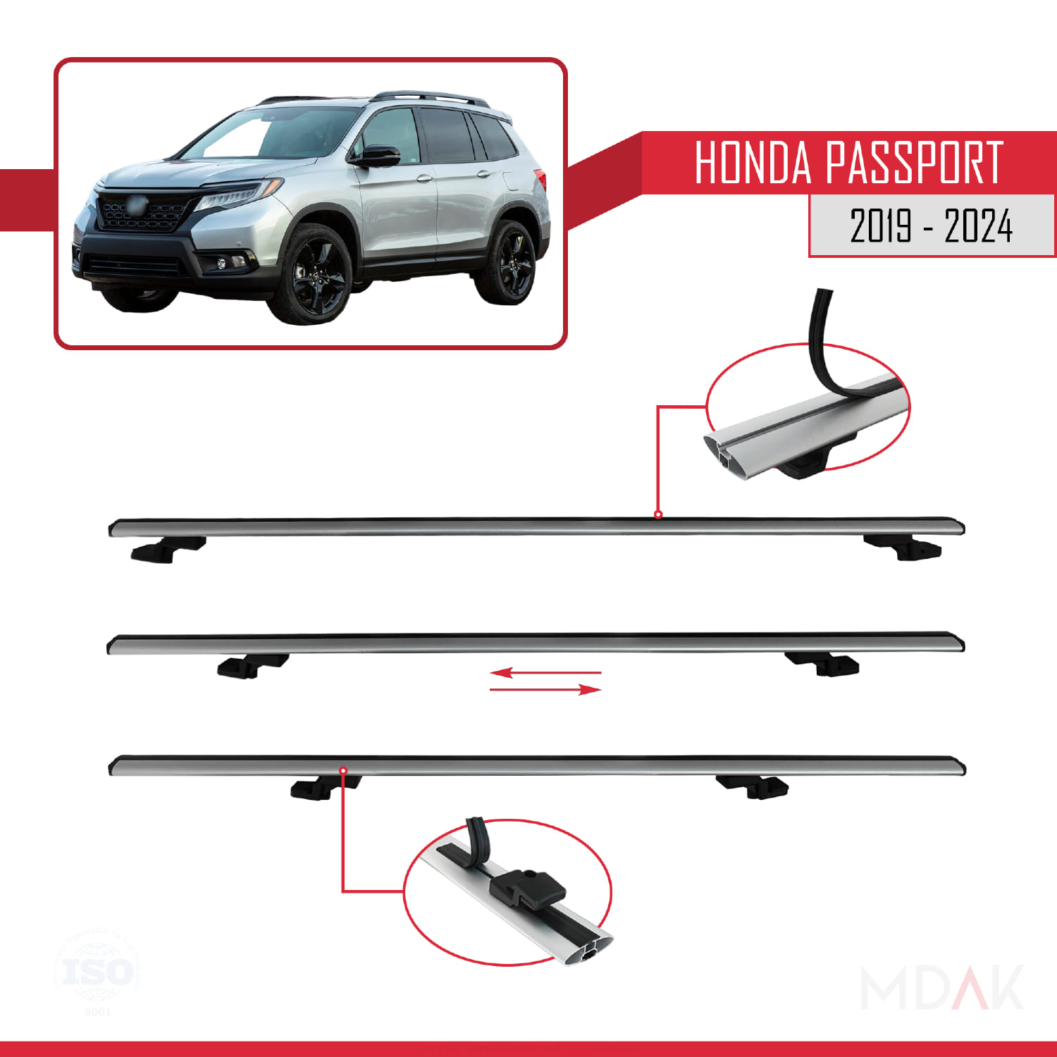 Honda Passport 2019-2024 Arası ile Uyumlu BASIC Model Ara Atkı Tavan Barı Gri 2 Adet - Görsel 5