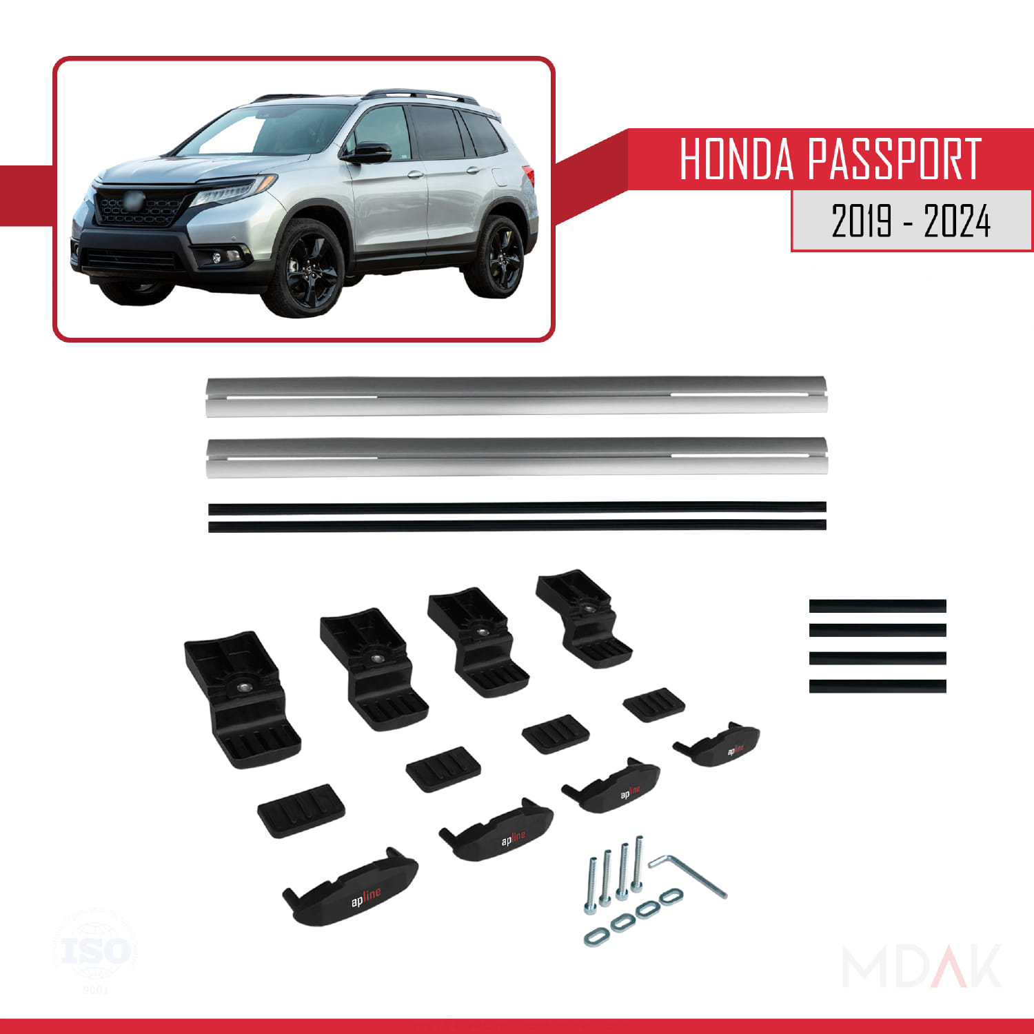 Honda Passport 2019-2024 Arası ile Uyumlu BASIC Model Ara Atkı Tavan Barı Gri 2 Adet - Görsel 6