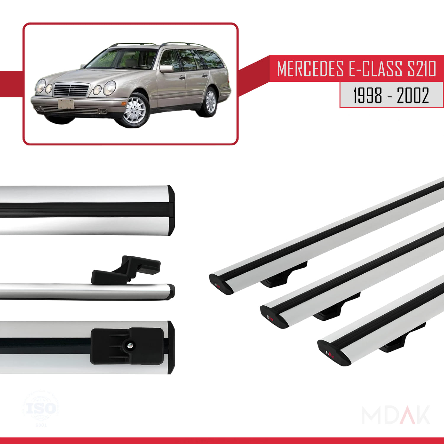Mercedes E Class S210 Wagon 1998-2002 Arası ile Uyumlu BASIC Model Ara Atkı Tavan Barı Gri 3 Adet - Görsel 3