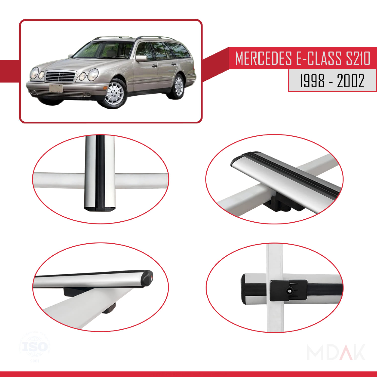 Mercedes E Class S210 Wagon 1998-2002 Arası ile Uyumlu BASIC Model Ara Atkı Tavan Barı Gri 3 Adet - Görsel 4