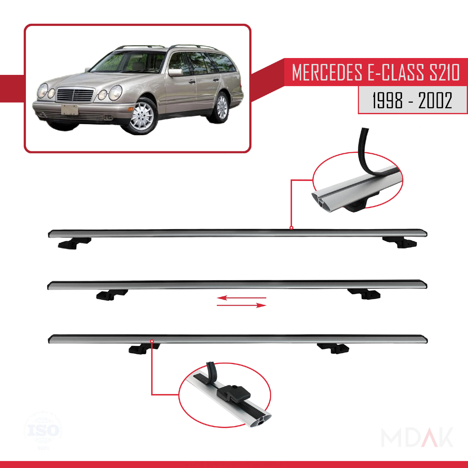 Mercedes E Class S210 Wagon 1998-2002 Arası ile Uyumlu BASIC Model Ara Atkı Tavan Barı Gri 3 Adet - Görsel 5