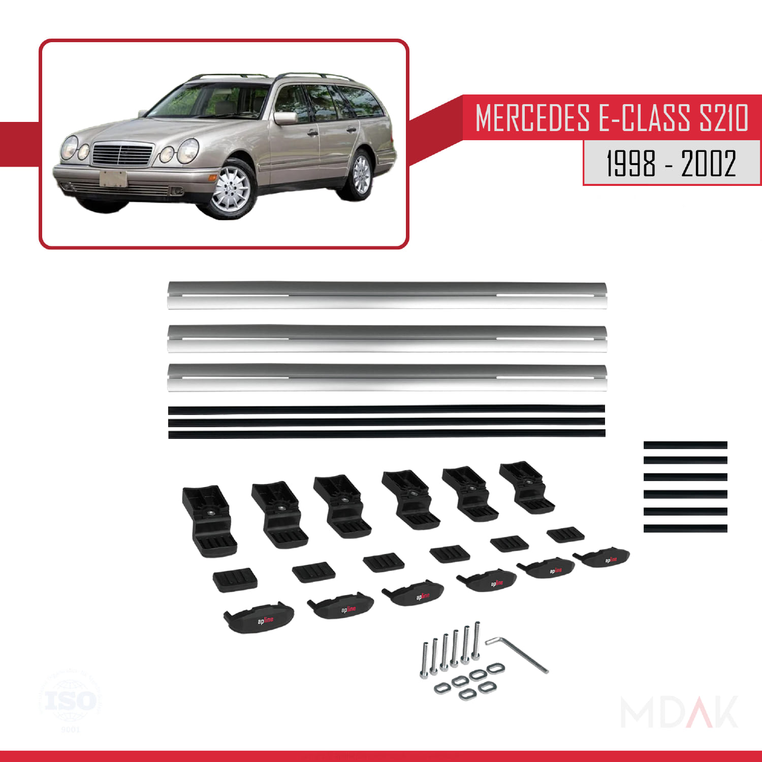 Mercedes E Class S210 Wagon 1998-2002 Arası ile Uyumlu BASIC Model Ara Atkı Tavan Barı Gri 3 Adet - Görsel 6