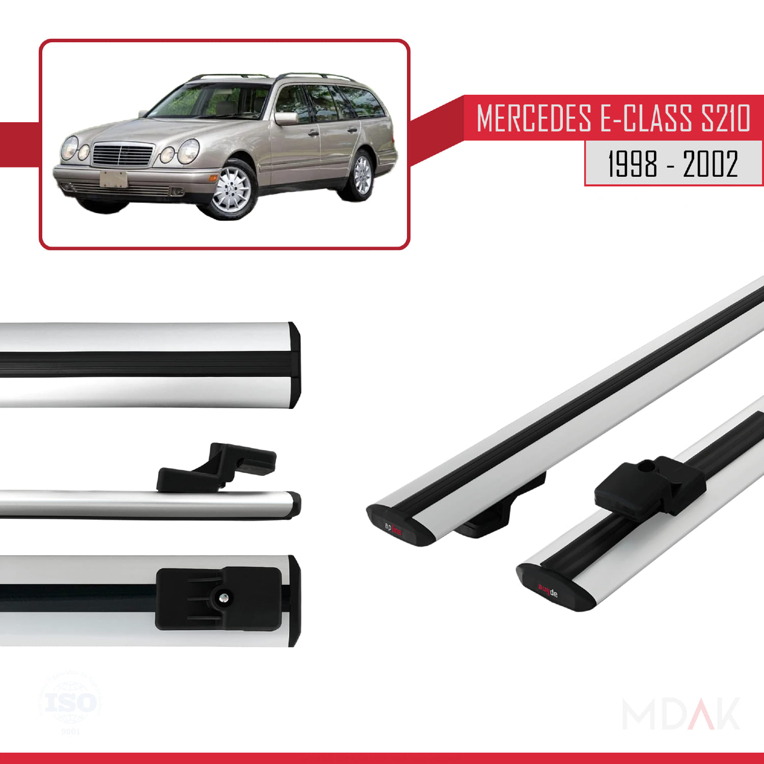 Mercedes E Class S210 Wagon 1998-2002 Arası ile Uyumlu BASIC Model Ara Atkı Tavan Barı Gri 2 Adet - Görsel 3