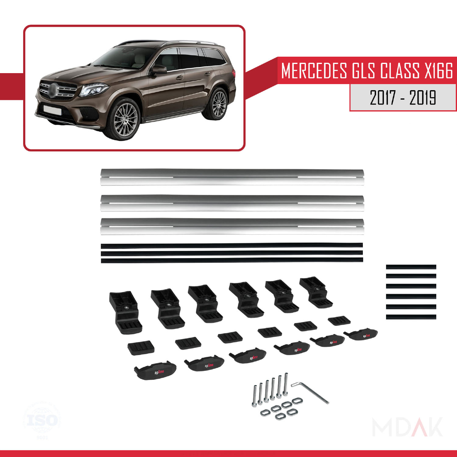 Mercedes GLS Class X166 2017-2019 Arası ile Uyumlu BASIC Model Ara Atkı Tavan Barı Gri 3 Adet - Görsel 6