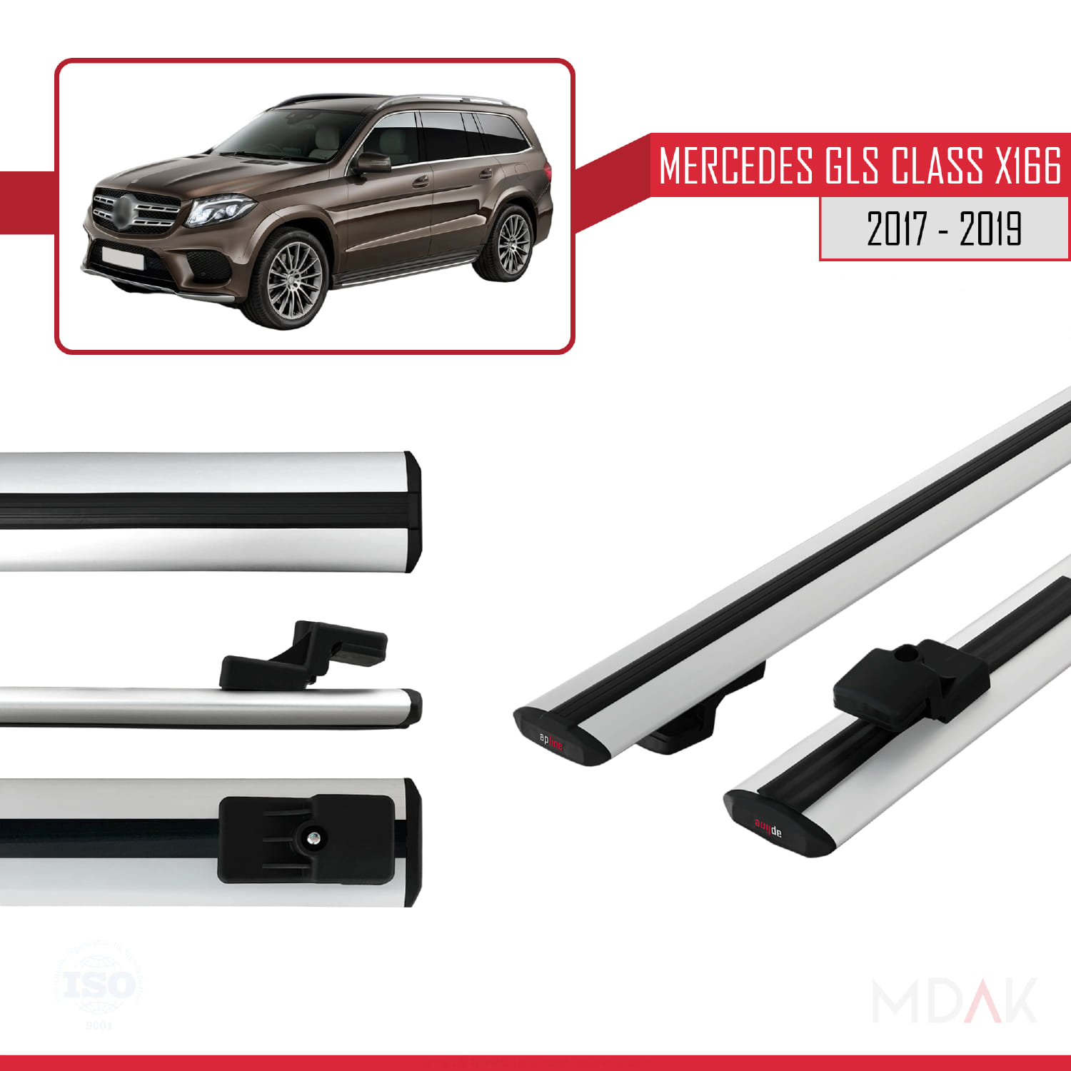 Mercedes GLS Class X166 2017-2019 Arası ile Uyumlu BASIC Model Ara Atkı Tavan Barı Gri 2 Adet - Görsel 3