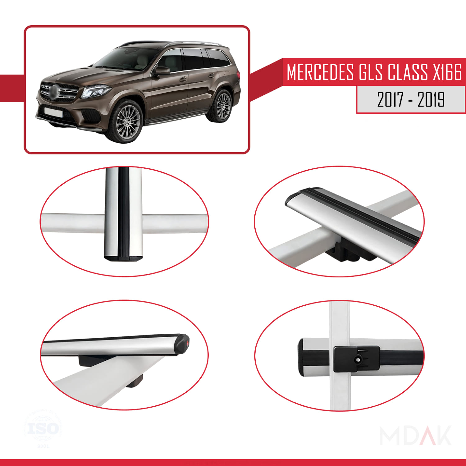 Mercedes GLS Class X166 2017-2019 Arası ile Uyumlu BASIC Model Ara Atkı Tavan Barı Gri 2 Adet - Görsel 4