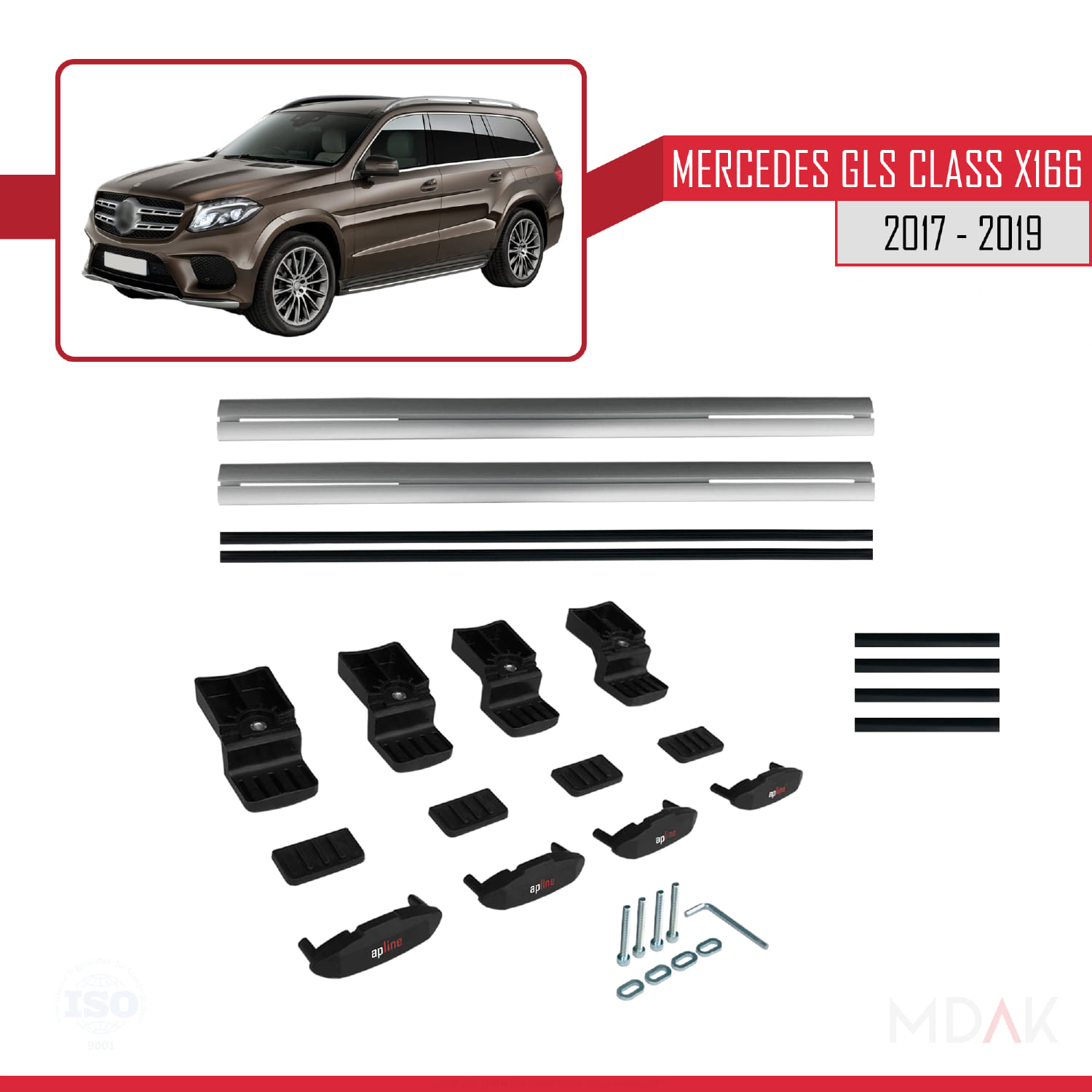Mercedes GLS Class X166 2017-2019 Arası ile Uyumlu BASIC Model Ara Atkı Tavan Barı Gri 2 Adet - Görsel 6
