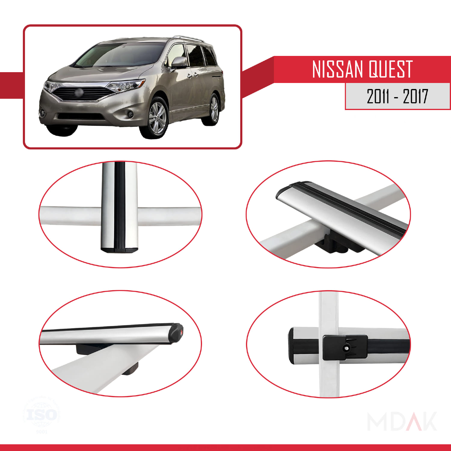 Nissan Quest 2011-2017 Arası ile Uyumlu BASIC Model Ara Atkı Tavan Barı Gri 3 Adet - Görsel 4