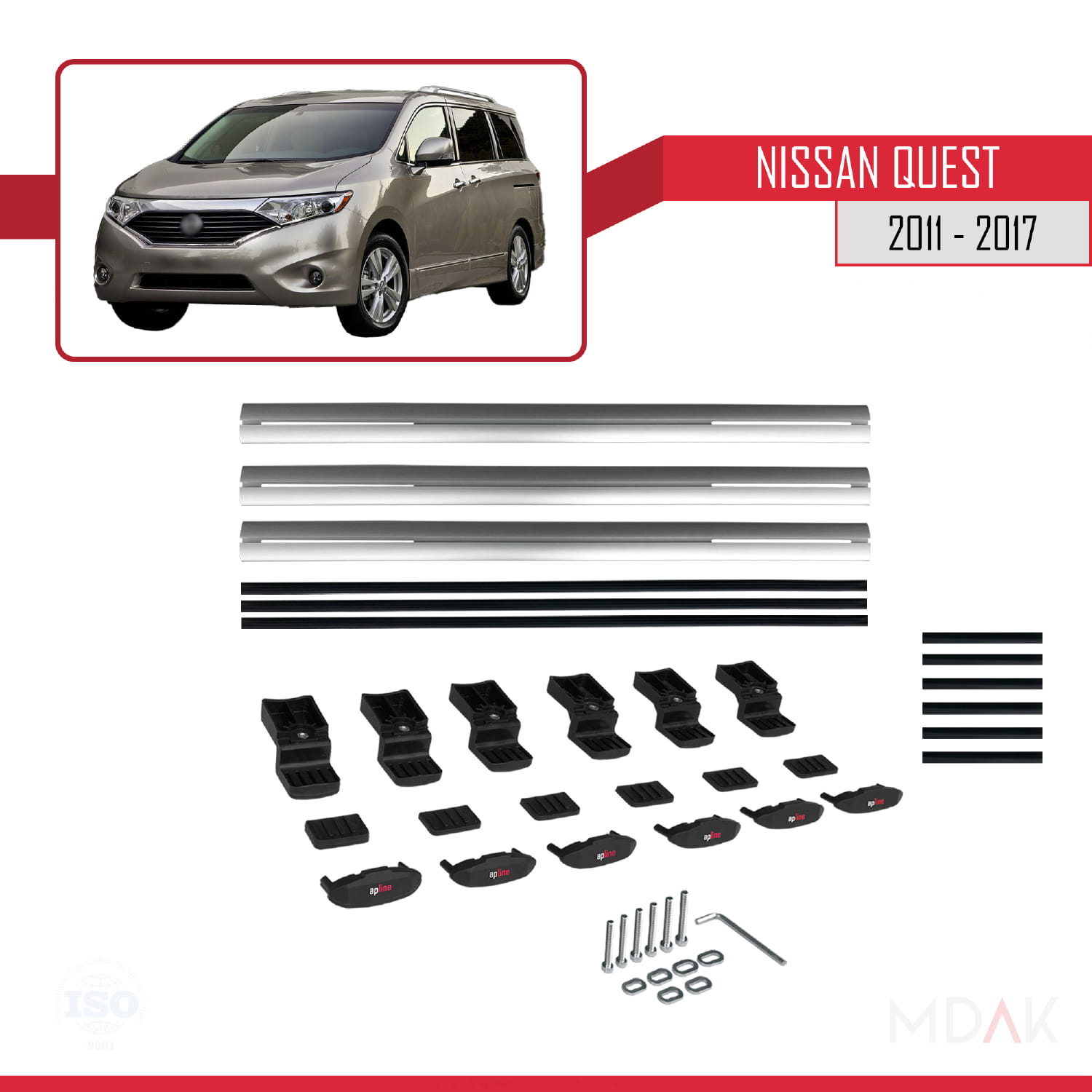 Nissan Quest 2011-2017 Arası ile Uyumlu BASIC Model Ara Atkı Tavan Barı Gri 3 Adet - Görsel 6