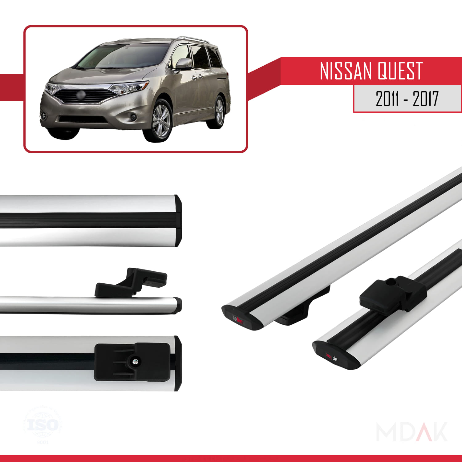 Nissan Quest 2011-2017 Arası ile Uyumlu BASIC Model Ara Atkı Tavan Barı Gri 2 Adet - Görsel 3