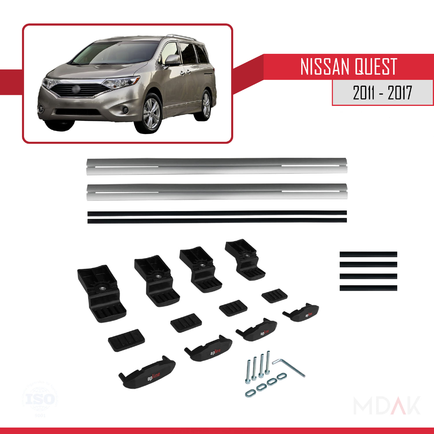Nissan Quest 2011-2017 Arası ile Uyumlu BASIC Model Ara Atkı Tavan Barı Gri 2 Adet - Görsel 6
