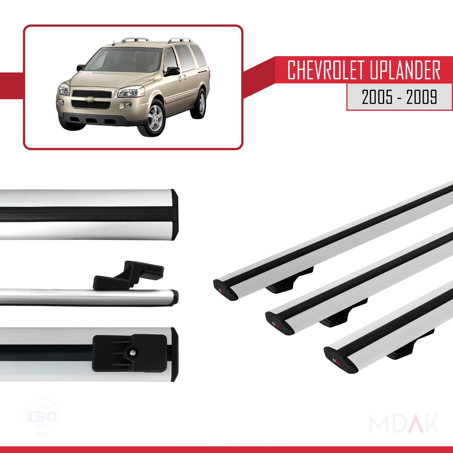 Chevrolet Uplander 2005-2009 Arası ile Uyumlu BASIC Model Ara Atkı Tavan Barı Gri 3 Adet - Görsel 3