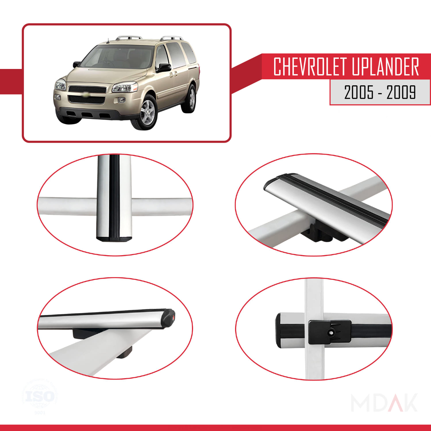 Chevrolet Uplander 2005-2009 Arası ile Uyumlu BASIC Model Ara Atkı Tavan Barı Gri 3 Adet - Görsel 4