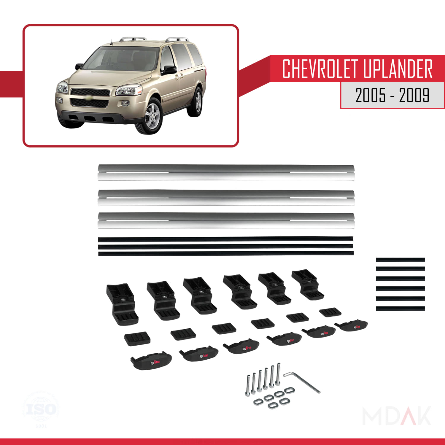Chevrolet Uplander 2005-2009 Arası ile Uyumlu BASIC Model Ara Atkı Tavan Barı Gri 3 Adet - Görsel 6