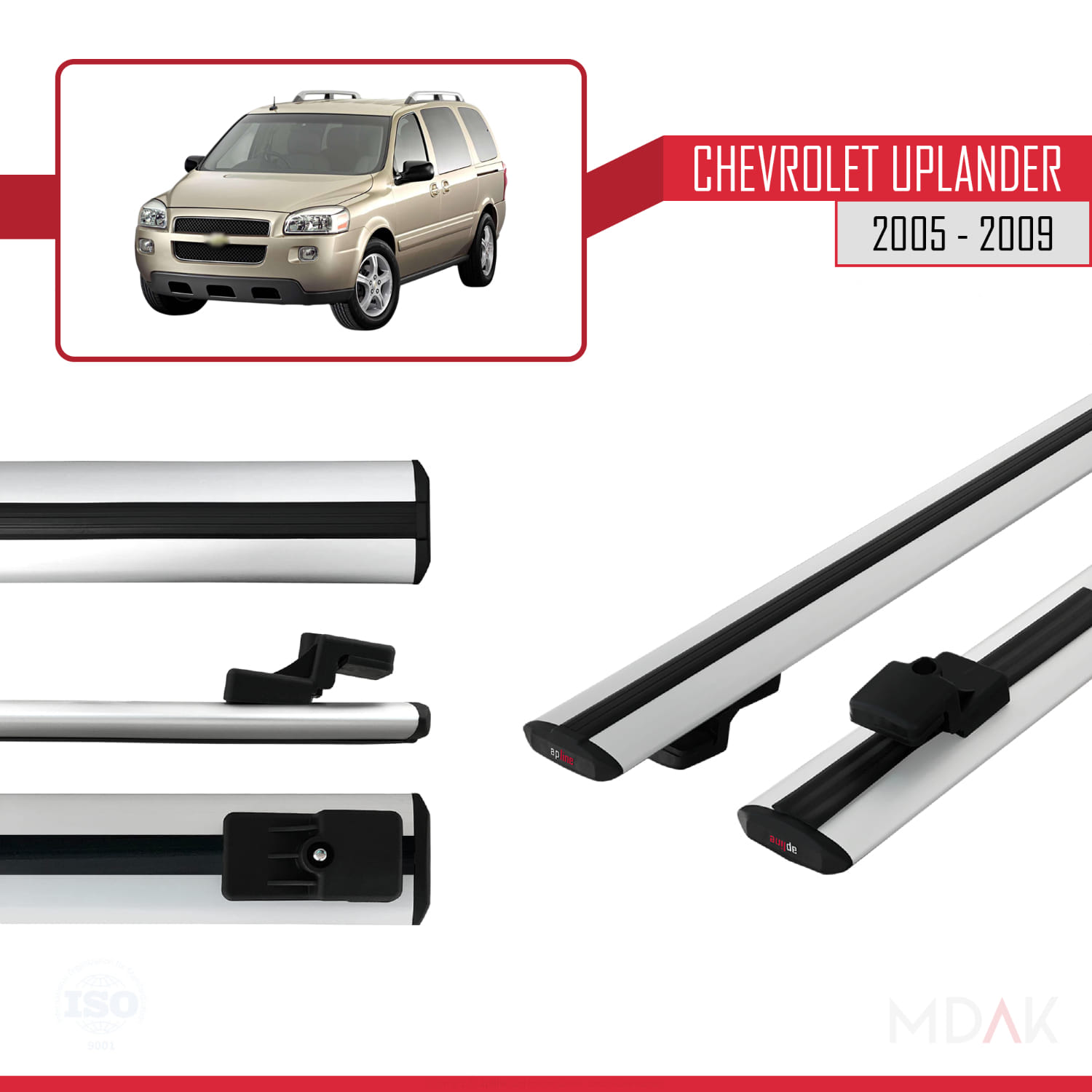 Chevrolet Uplander 2005-2009 Arası ile Uyumlu BASIC Model Ara Atkı Tavan Barı Gri 2 Adet - Görsel 3