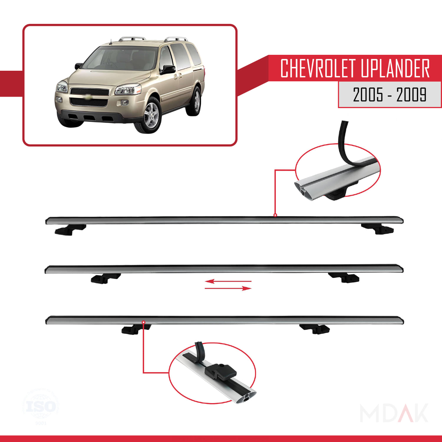 Chevrolet Uplander 2005-2009 Arası ile Uyumlu BASIC Model Ara Atkı Tavan Barı Gri 2 Adet - Görsel 4