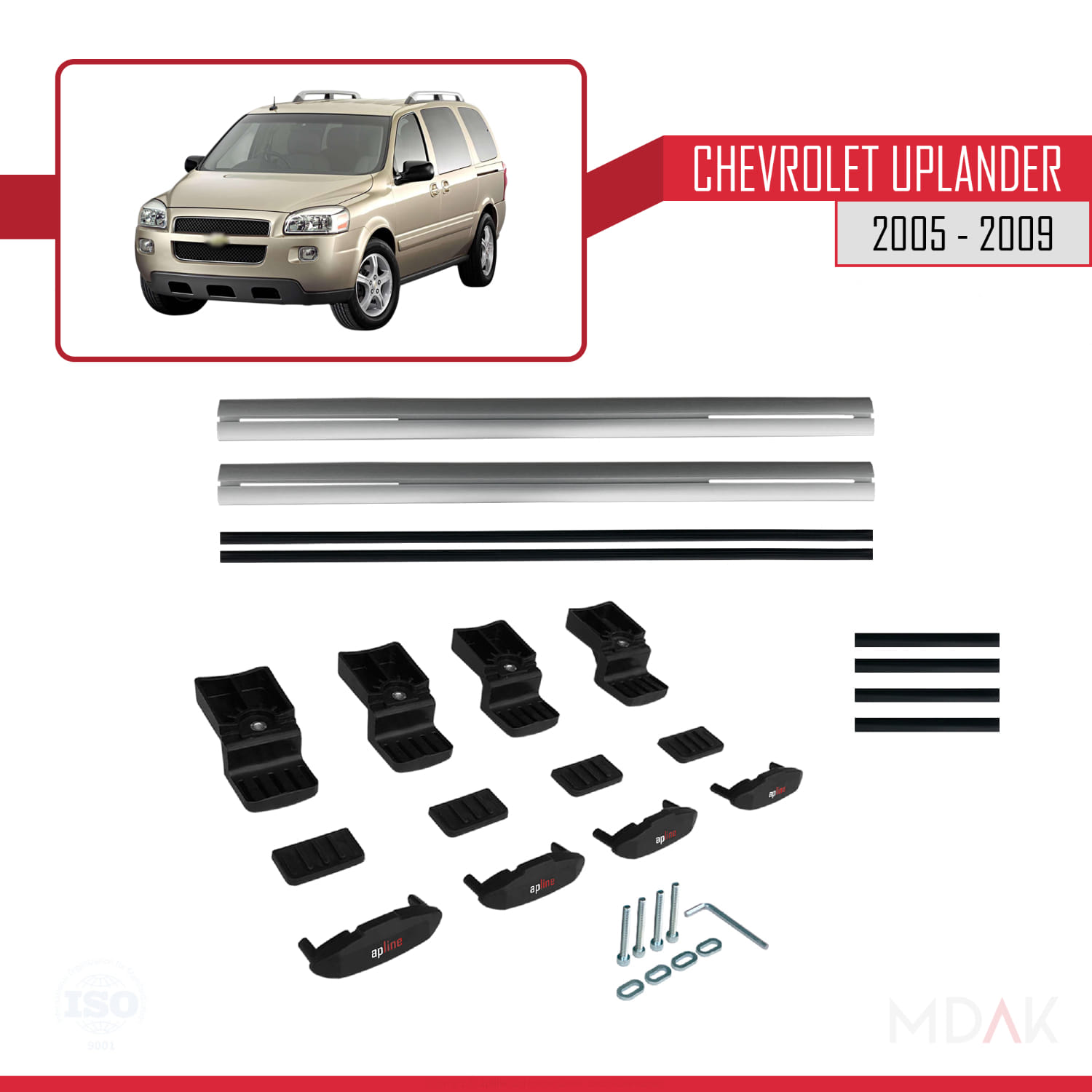Chevrolet Uplander 2005-2009 Arası ile Uyumlu BASIC Model Ara Atkı Tavan Barı Gri 2 Adet - Görsel 6
