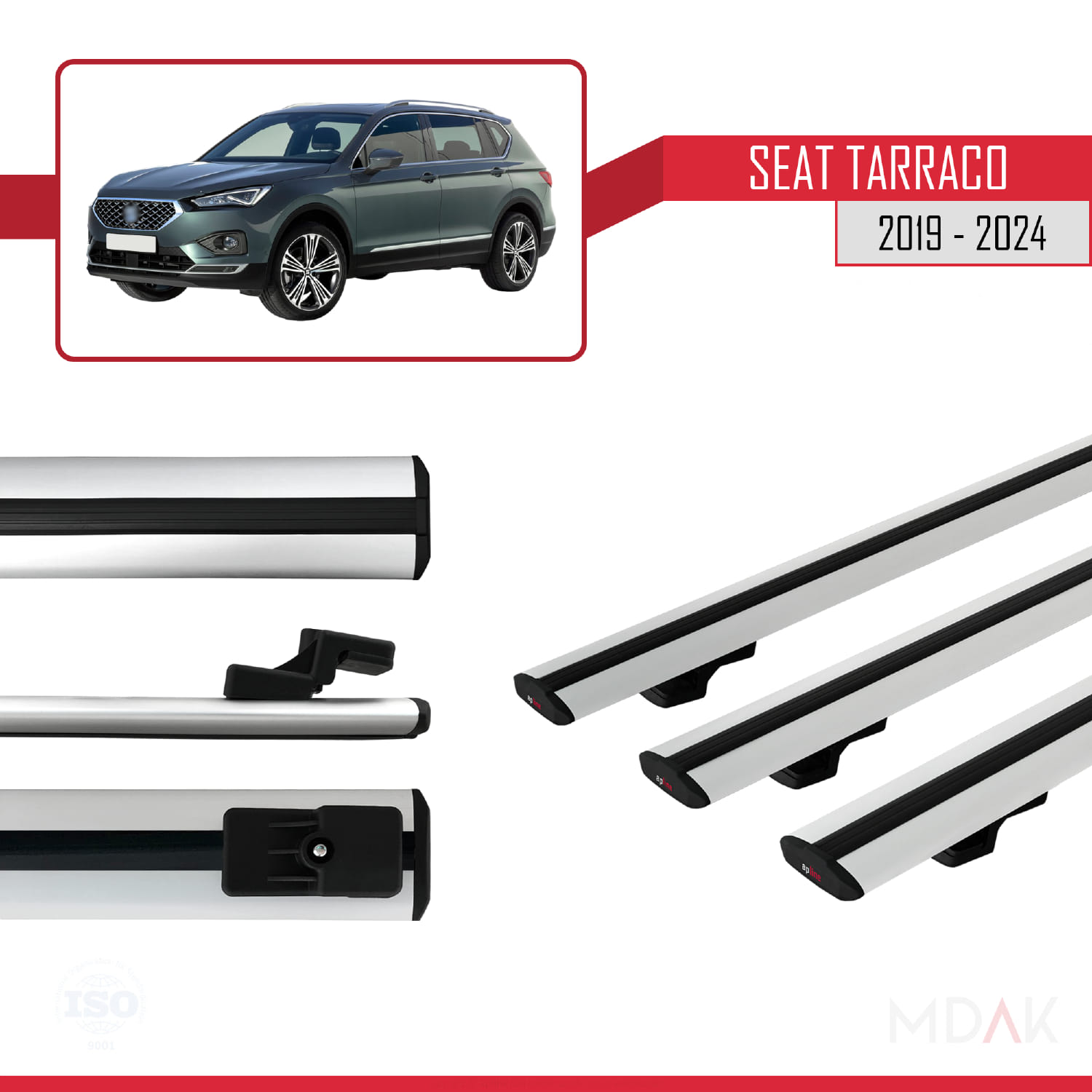 Seat Tarraco 2019-2024 Arası ile Uyumlu BASIC Model Ara Atkı Tavan Barı Gri 3 Adet - Görsel 3