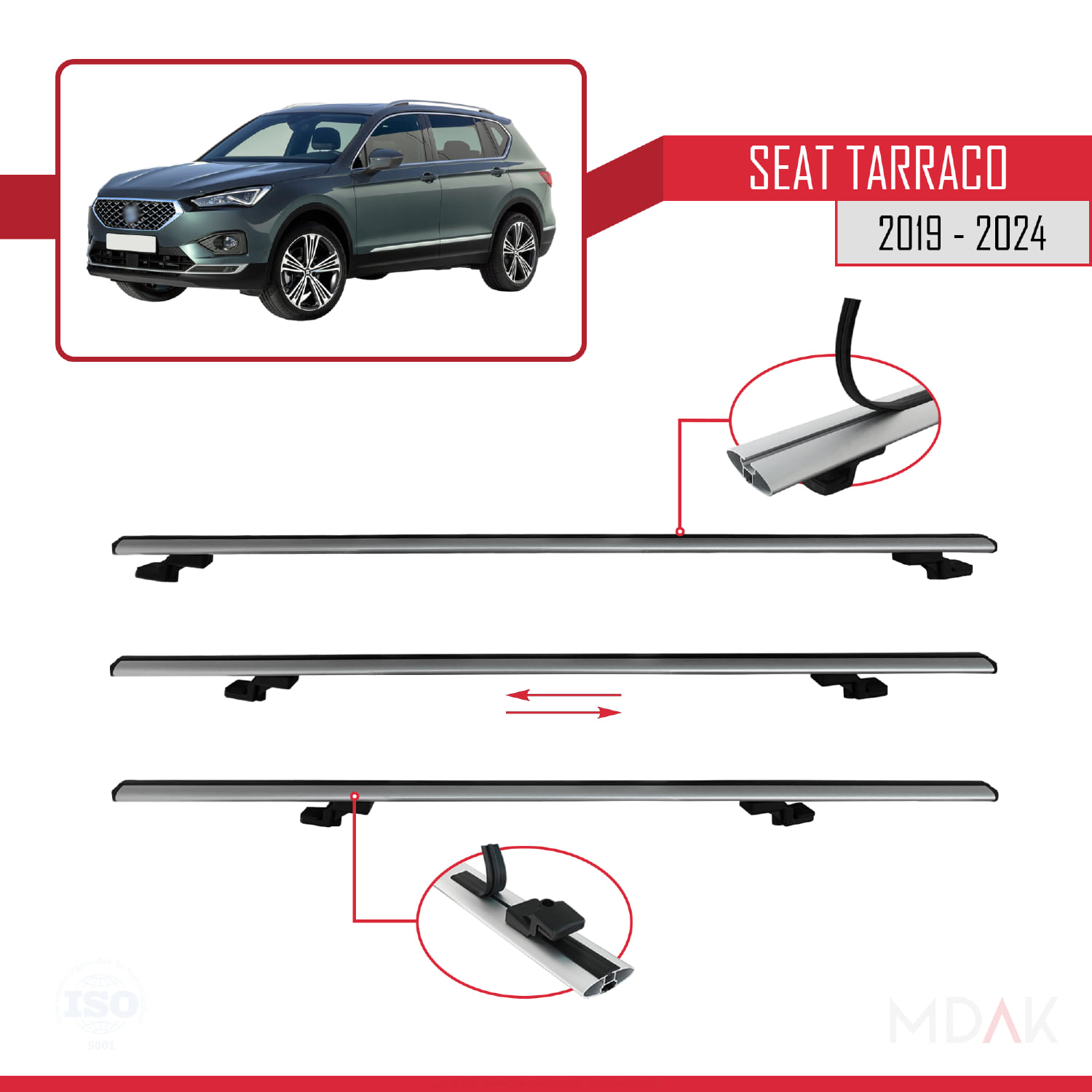 Seat Tarraco 2019-2024 Arası ile Uyumlu BASIC Model Ara Atkı Tavan Barı Gri 3 Adet - Görsel 5
