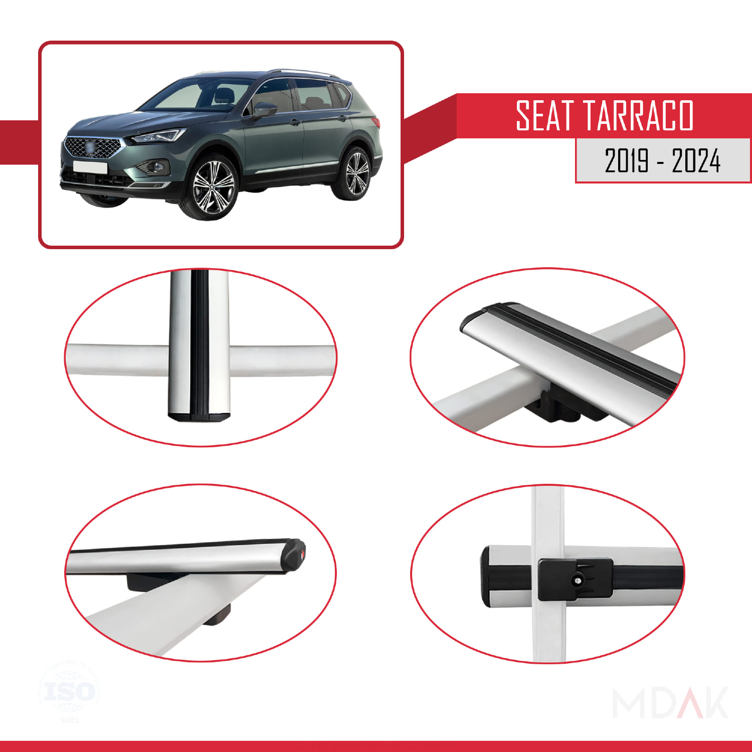 Seat Tarraco 2019-2024 Arası ile Uyumlu BASIC Model Ara Atkı Tavan Barı Gri 2 Adet - Görsel 4