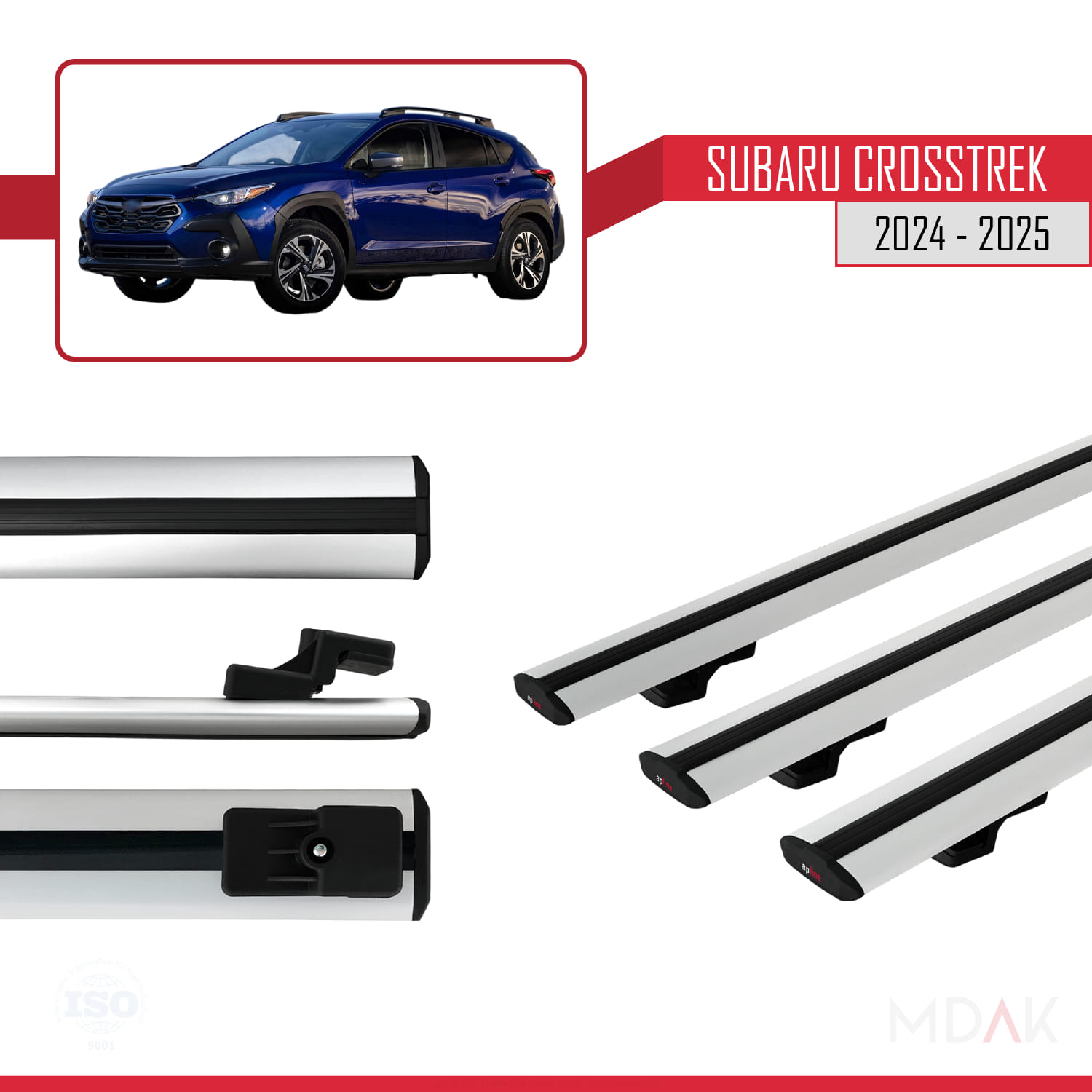 Subaru Crosstrek 2024 ve Sonrası ile Uyumlu BASIC Model Ara Atkı Tavan Barı Gri 3 Adet - Görsel 3