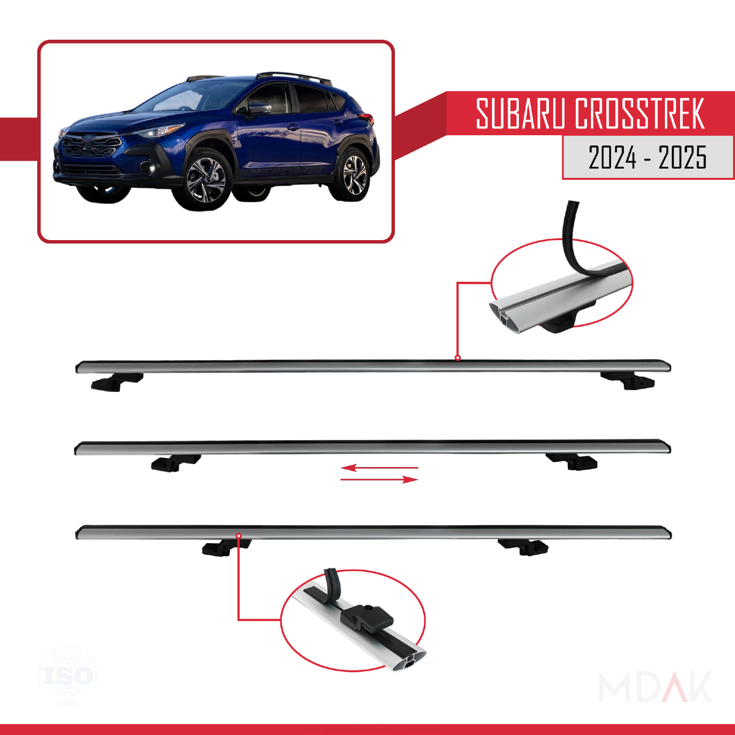 Subaru Crosstrek 2024 ve Sonrası ile Uyumlu BASIC Model Ara Atkı Tavan Barı Gri 2 Adet - Görsel 5