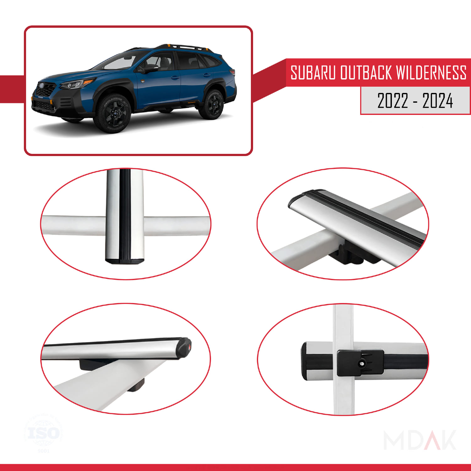 Subaru Outback Wilderness 2022-2024 Arası ile Uyumlu BASIC Model Ara Atkı Tavan Barı Gri 2 Adet - Görsel 4