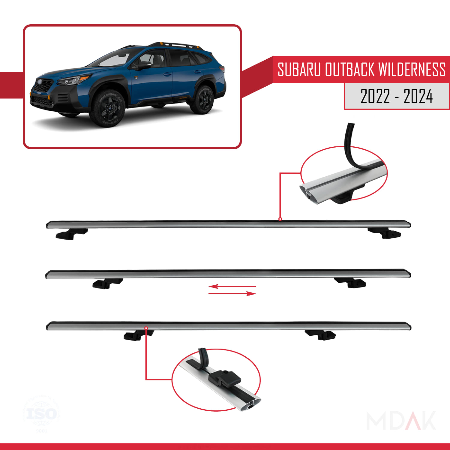 Subaru Outback Wilderness 2022-2024 Arası ile Uyumlu BASIC Model Ara Atkı Tavan Barı Gri 2 Adet - Görsel 5