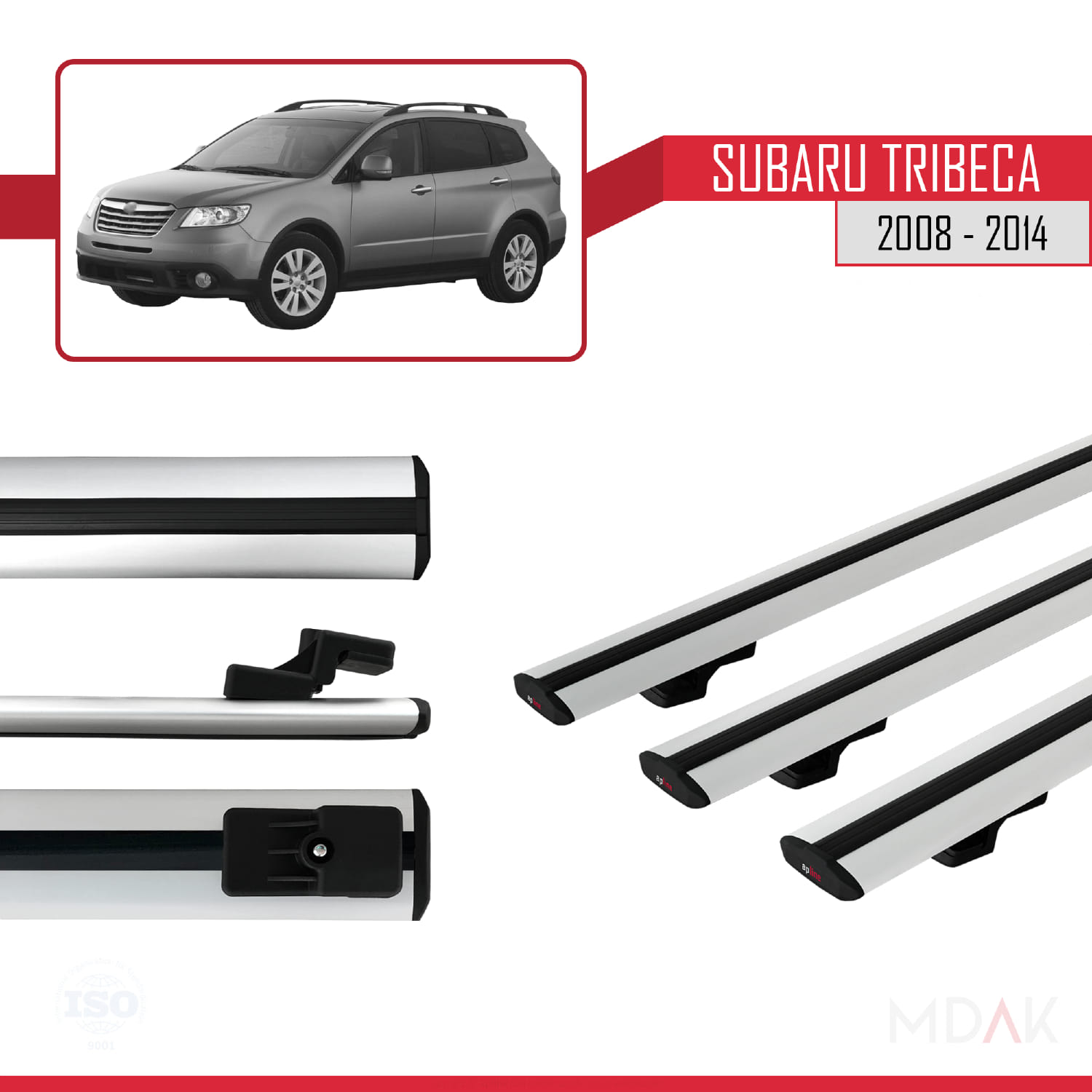 Subaru Tribeca 2008-2014 Arası ile Uyumlu BASIC Model Ara Atkı Tavan Barı Gri 3 Adet - Görsel 3