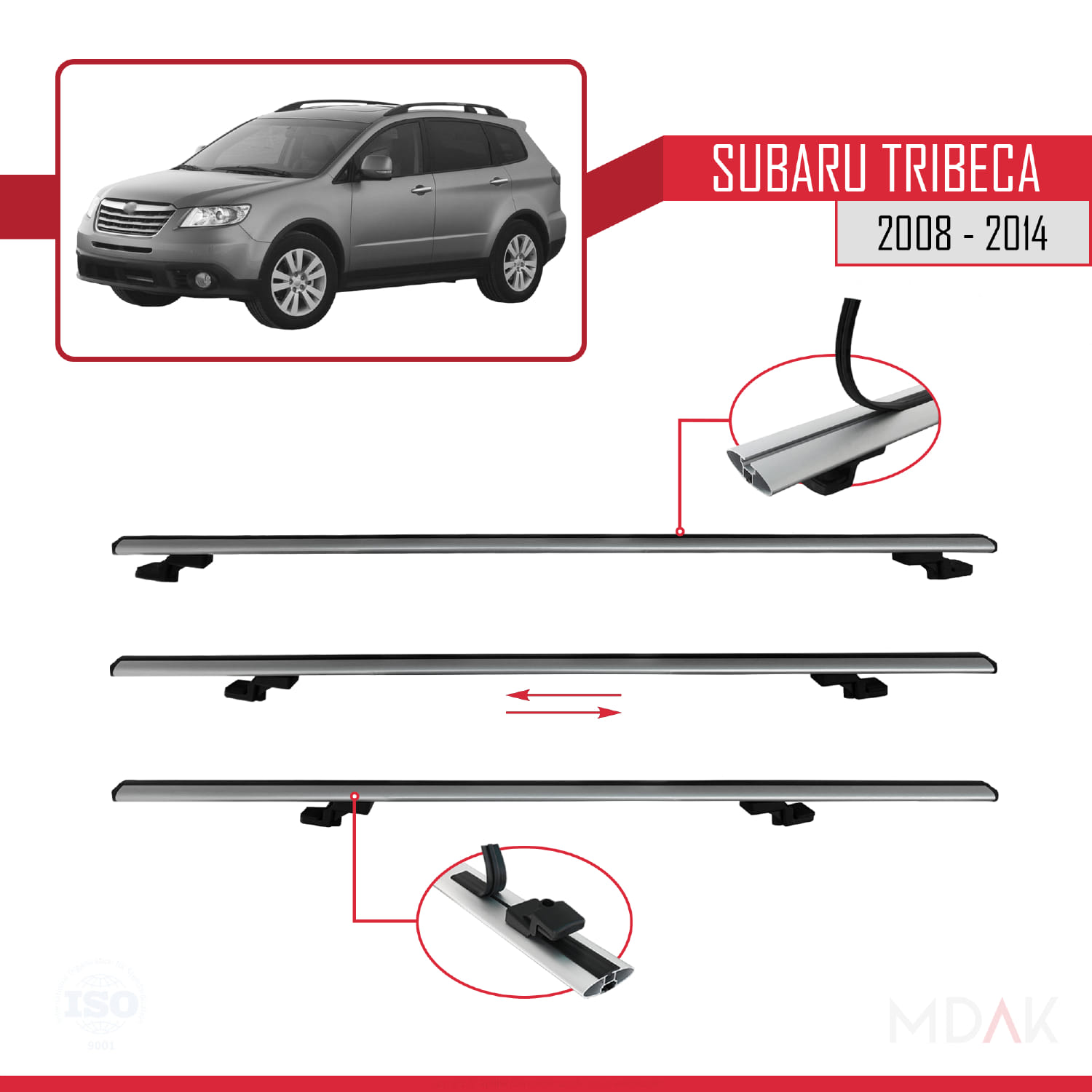 Subaru Tribeca 2008-2014 Arası ile Uyumlu BASIC Model Ara Atkı Tavan Barı Gri 3 Adet - Görsel 5