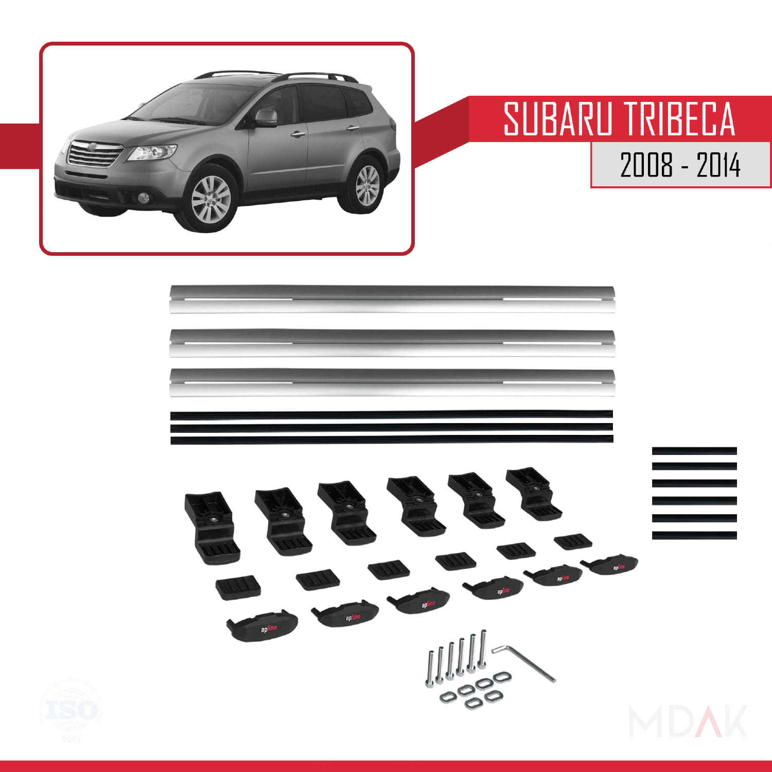 Subaru Tribeca 2008-2014 Arası ile Uyumlu BASIC Model Ara Atkı Tavan Barı Gri 3 Adet - Görsel 6