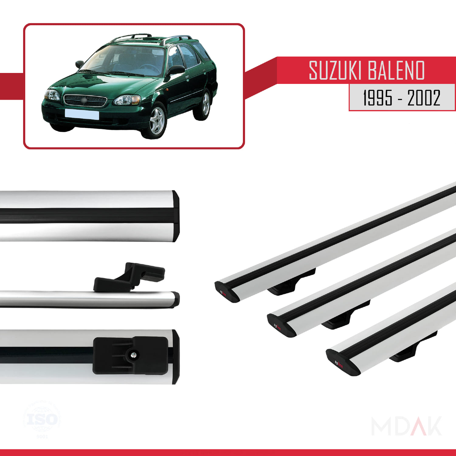 Suzuki Baleno 1995-2002 Arası ile Uyumlu BASIC Model Ara Atkı Tavan Barı Gri 3 Adet - Görsel 3