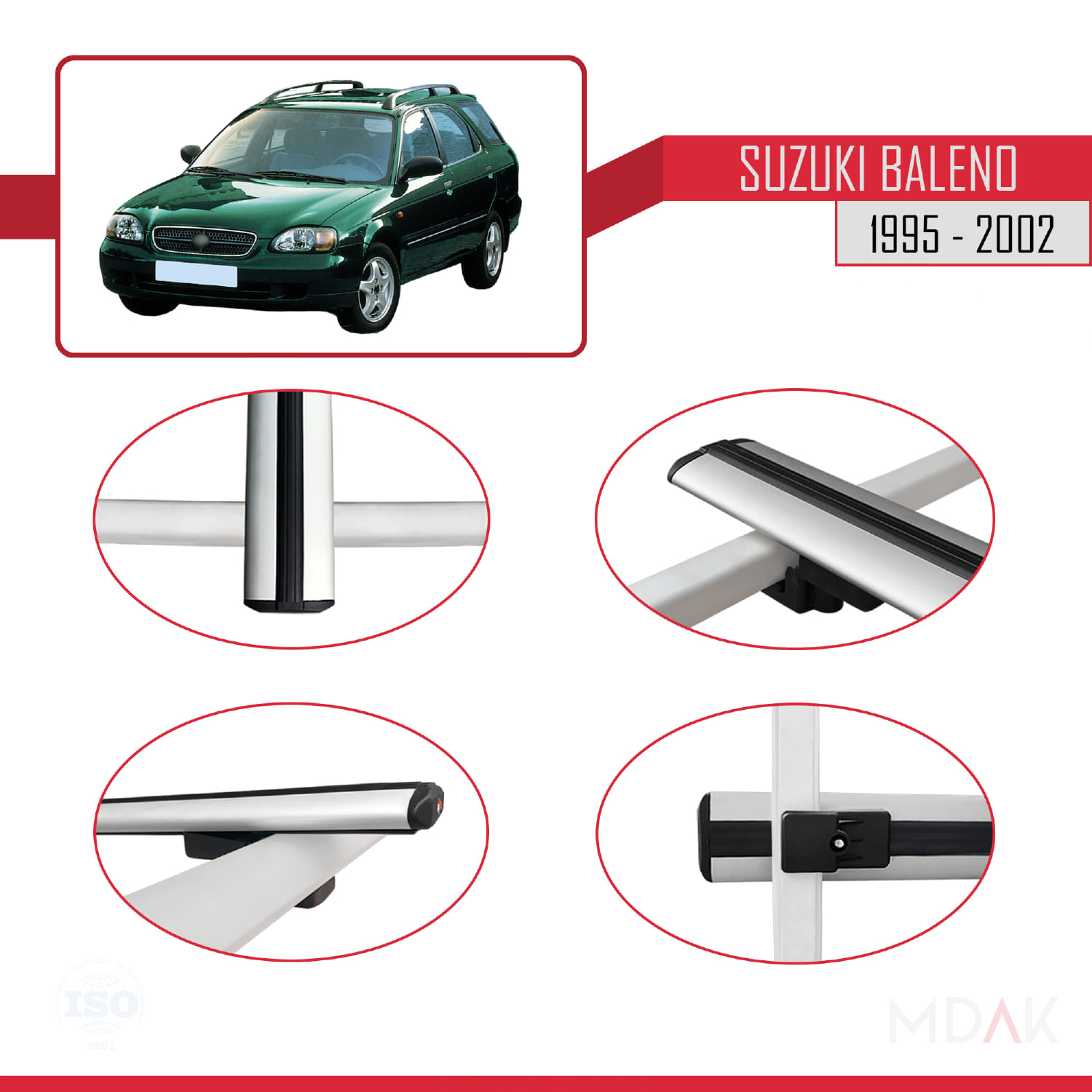 Suzuki Baleno 1995-2002 Arası ile Uyumlu BASIC Model Ara Atkı Tavan Barı Gri 3 Adet - Görsel 4