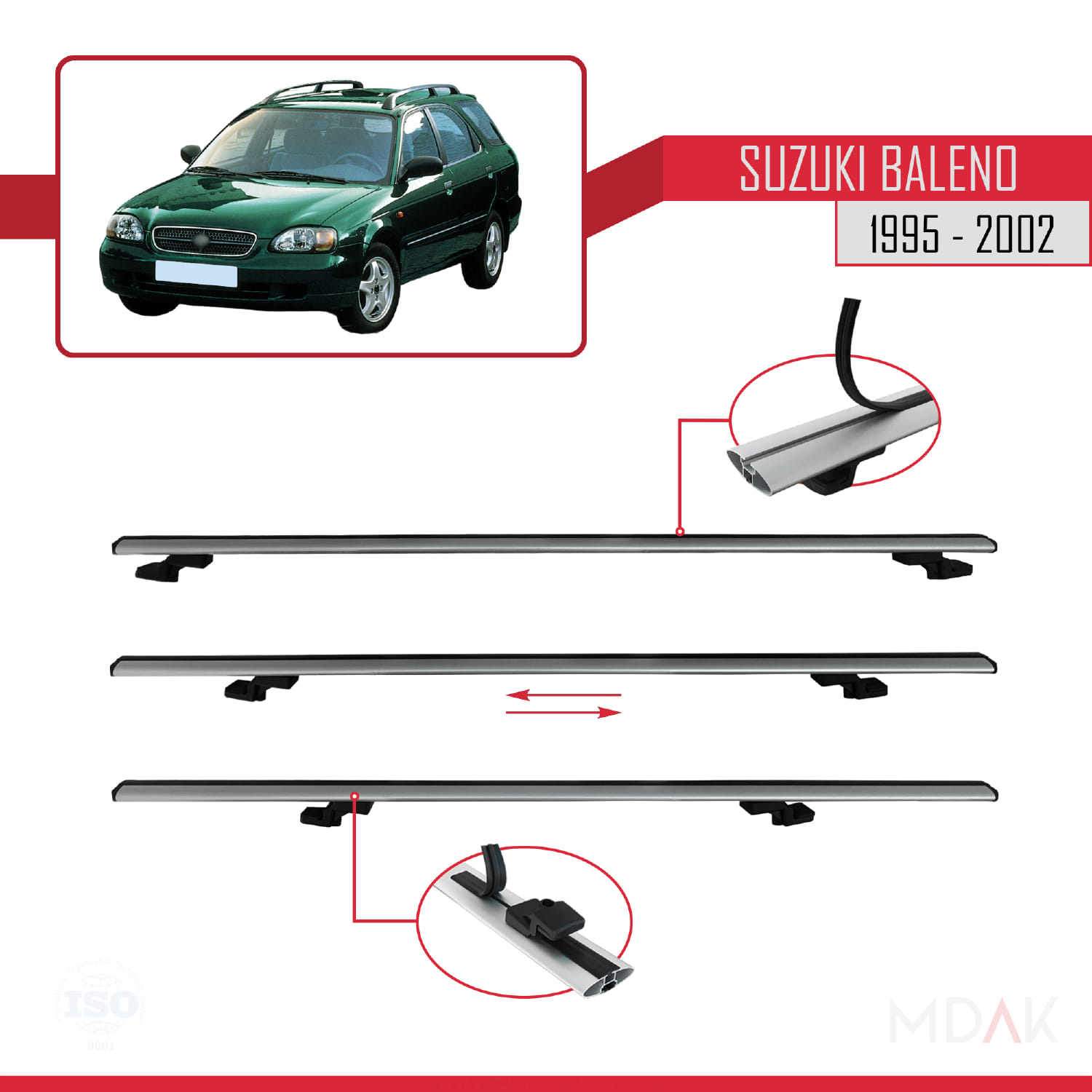 Suzuki Baleno 1995-2002 Arası ile Uyumlu BASIC Model Ara Atkı Tavan Barı Gri 3 Adet - Görsel 5