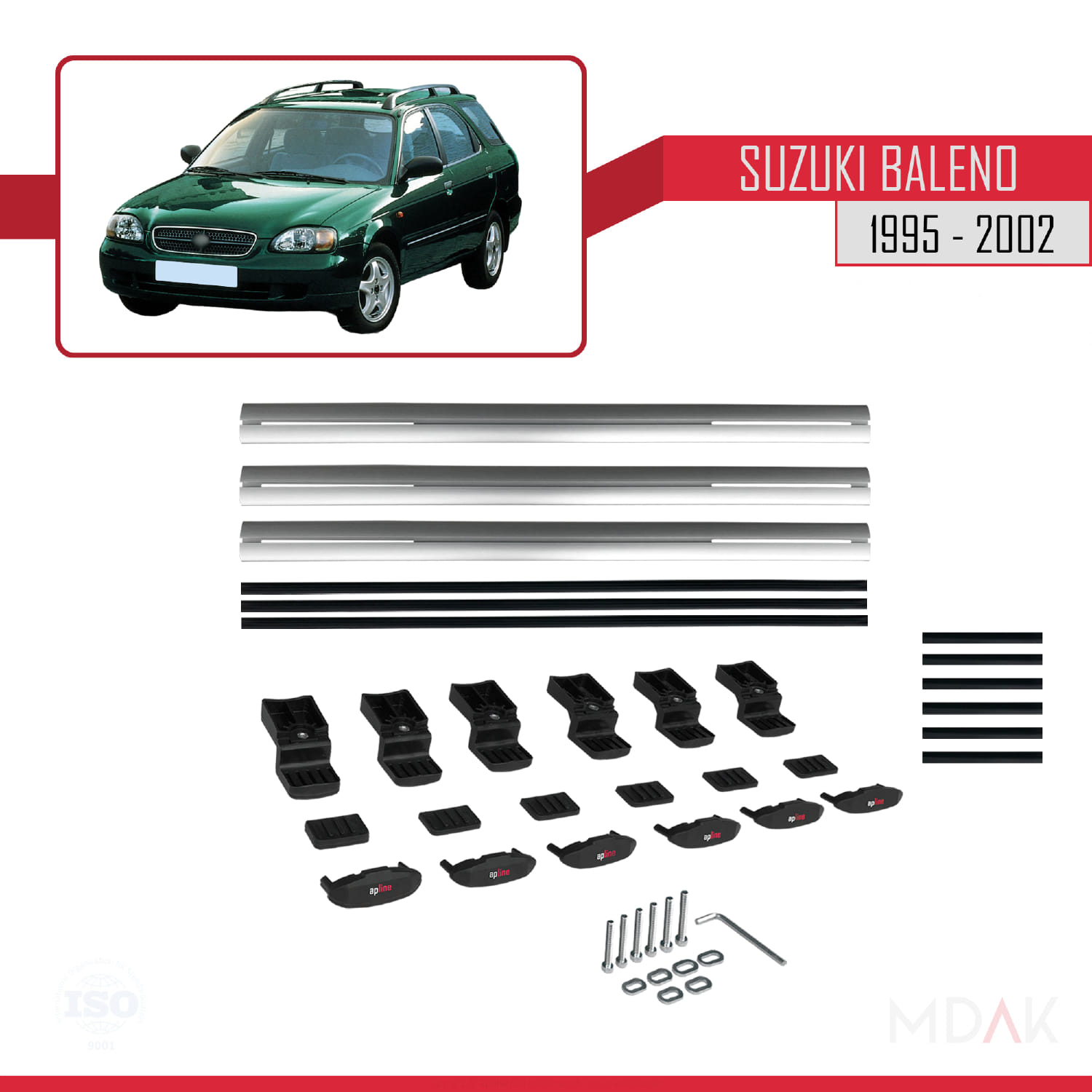 Suzuki Baleno 1995-2002 Arası ile Uyumlu BASIC Model Ara Atkı Tavan Barı Gri 3 Adet - Görsel 6