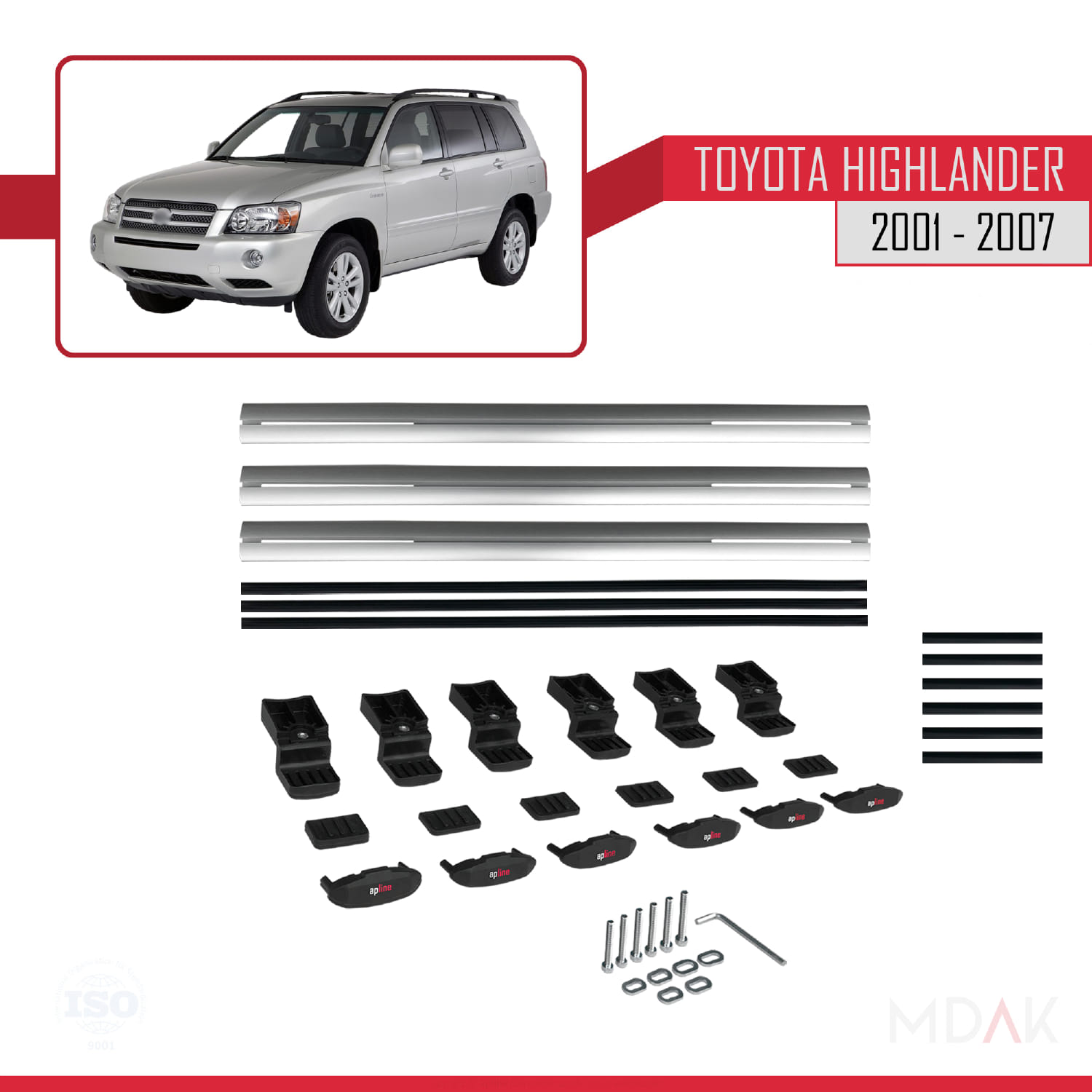 Toyota Highlander 2001-2007 Arası ile Uyumlu BASIC Model Ara Atkı Tavan Barı Gri 3 Adet - Görsel 6