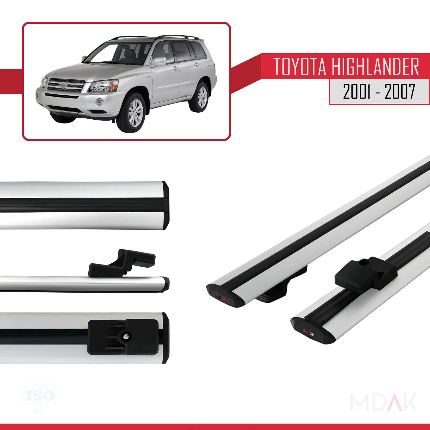 Toyota Highlander 2001-2007 Arası ile Uyumlu BASIC Model Ara Atkı Tavan Barı Gri 2 Adet - Görsel 3