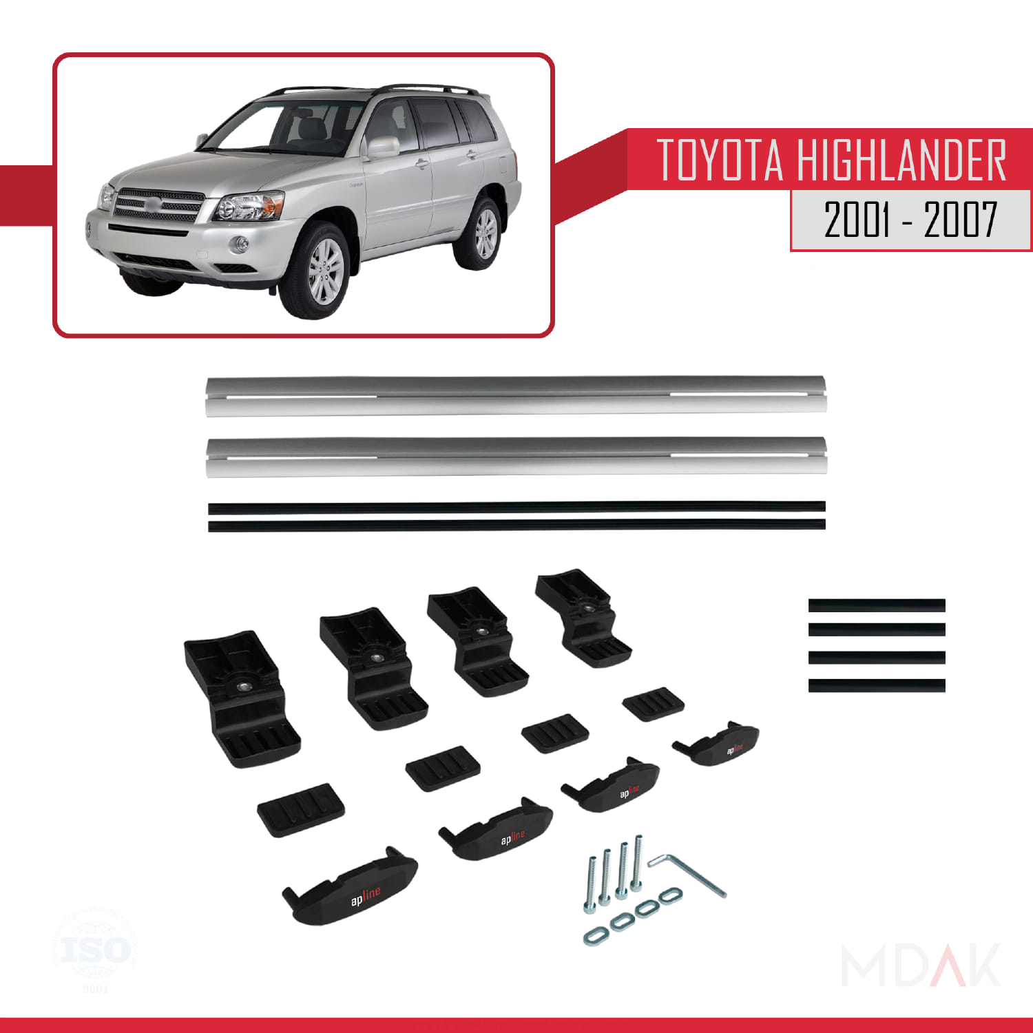 Toyota Highlander 2001-2007 Arası ile Uyumlu BASIC Model Ara Atkı Tavan Barı Gri 2 Adet - Görsel 6