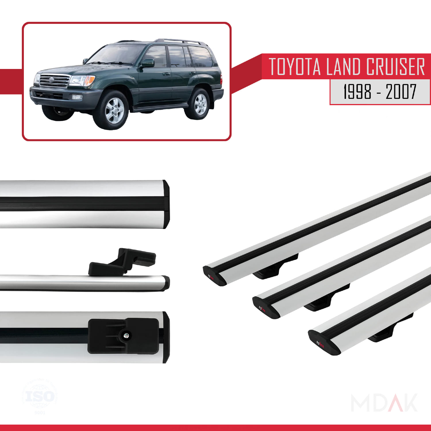 Toyota Land Cruiser 1998-2007 Arası ile Uyumlu BASIC Model Ara Atkı Tavan Barı Gri 3 Adet - Görsel 3
