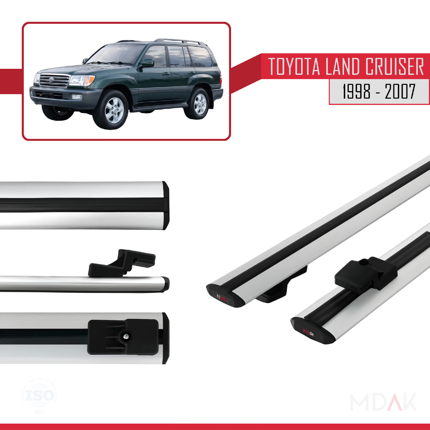 Toyota Land Cruiser 1998-2007 Arası ile Uyumlu BASIC Model Ara Atkı Tavan Barı Gri 2 Adet - Görsel 3