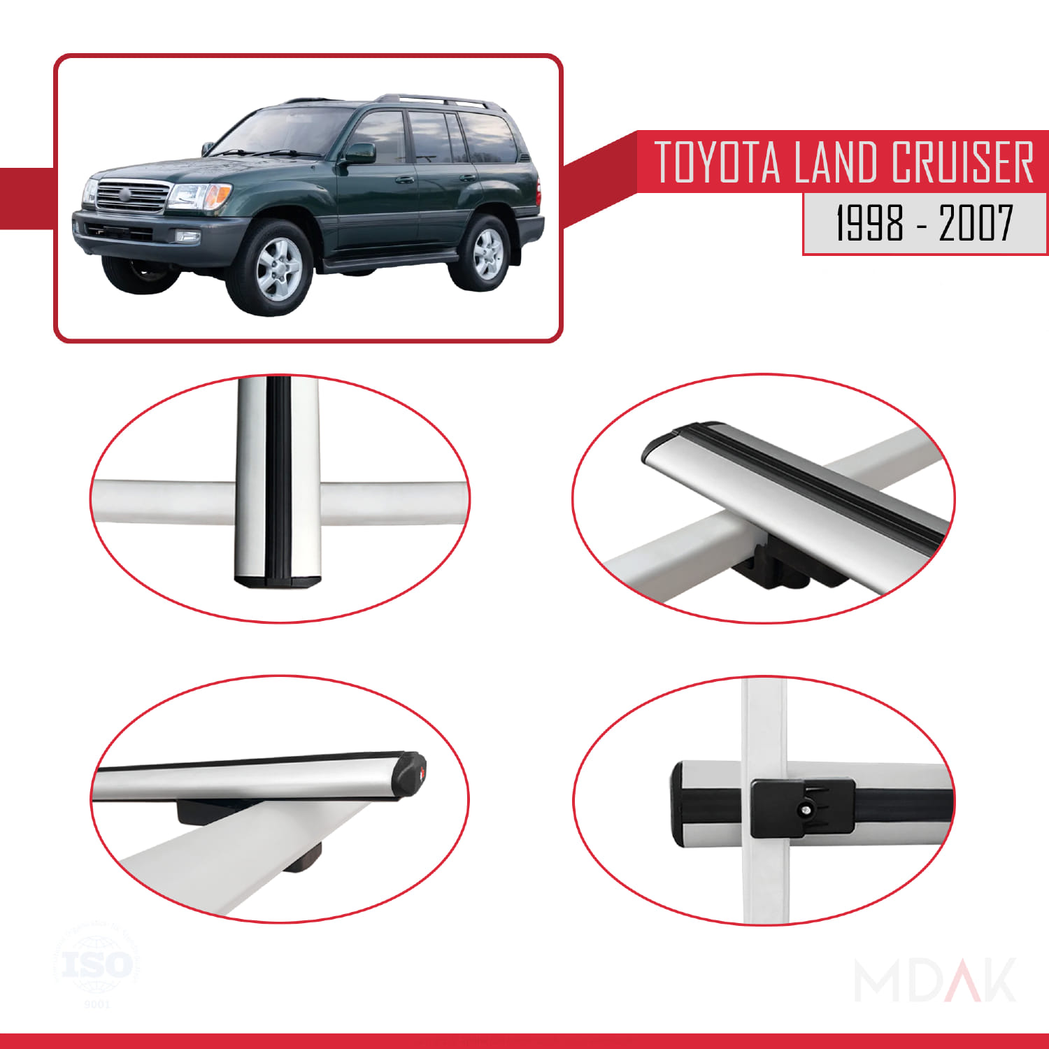 Toyota Land Cruiser 1998-2007 Arası ile Uyumlu BASIC Model Ara Atkı Tavan Barı Gri 2 Adet - Görsel 4