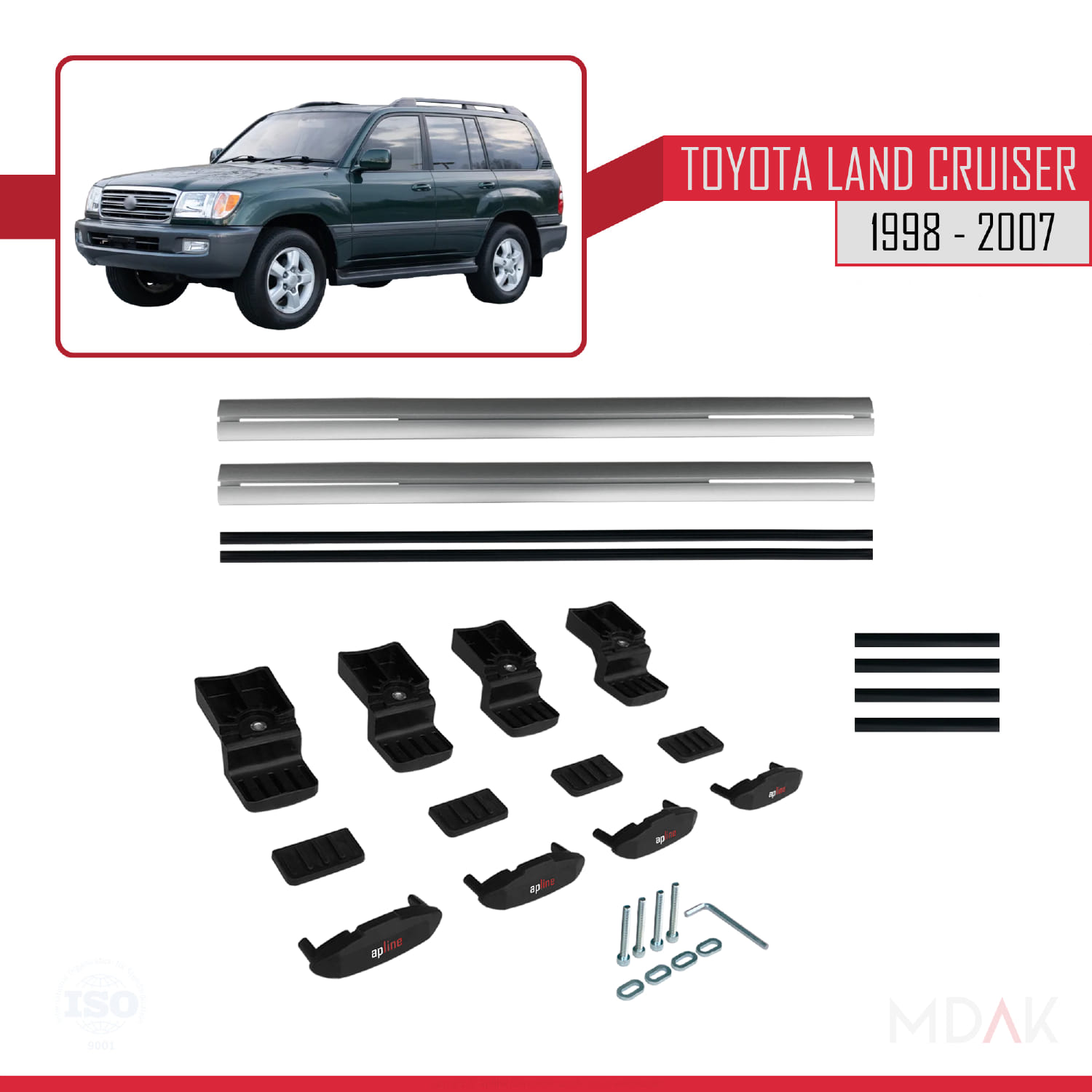 Toyota Land Cruiser 1998-2007 Arası ile Uyumlu BASIC Model Ara Atkı Tavan Barı Gri 2 Adet - Görsel 6
