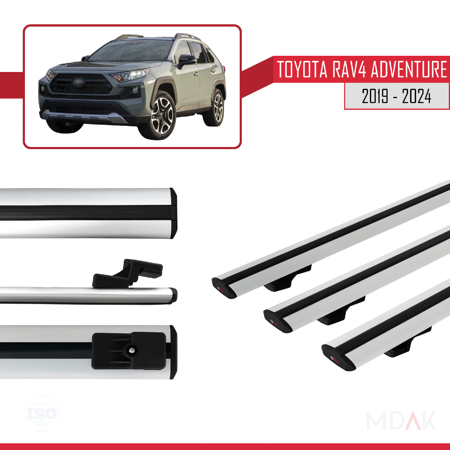 Toyota RAV4 Adventure 2019-2024 Arası ile Uyumlu BASIC Model Ara Atkı Tavan Barı Gri 3 Adet - Görsel 3