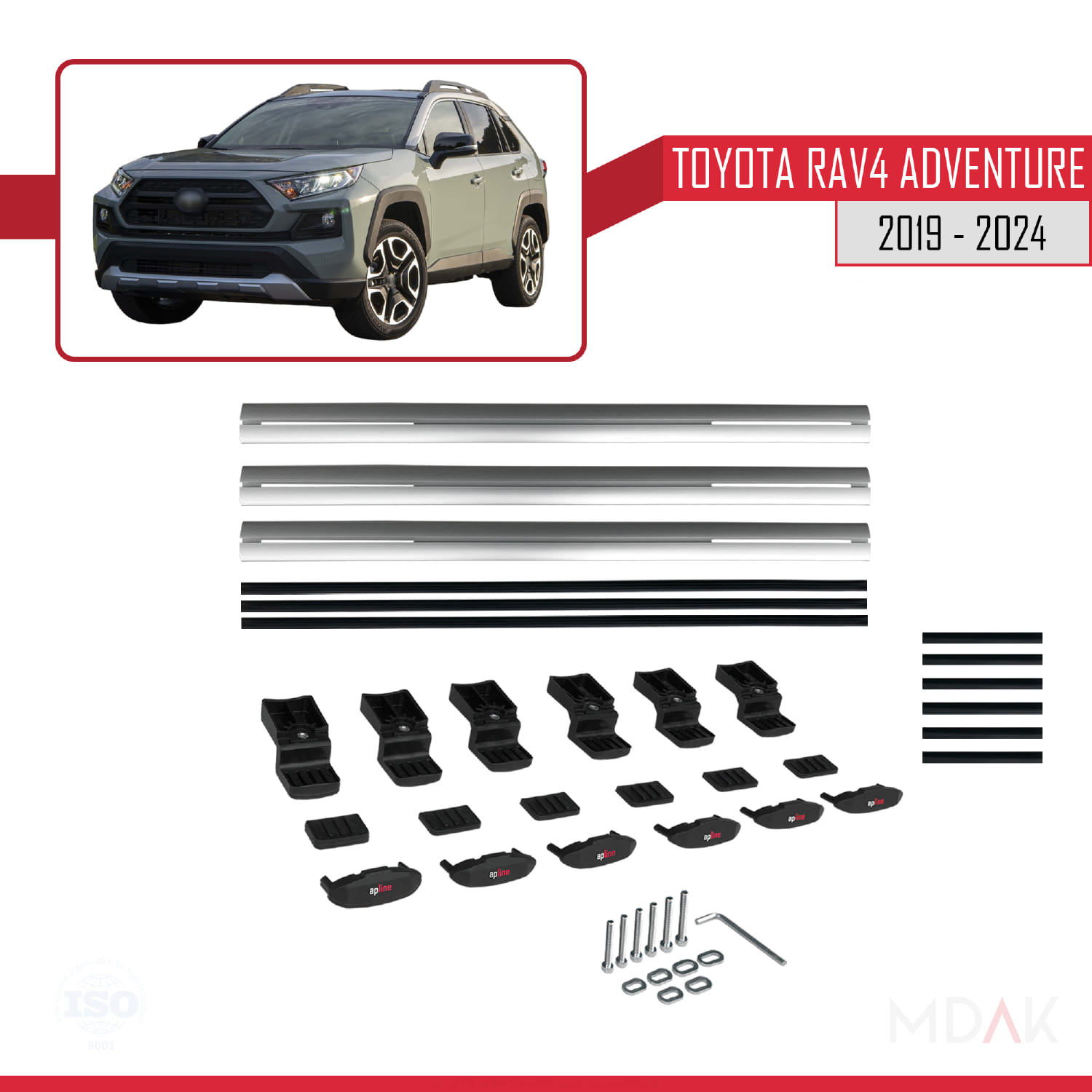 Toyota RAV4 Adventure 2019-2024 Arası ile Uyumlu BASIC Model Ara Atkı Tavan Barı Gri 3 Adet - Görsel 6