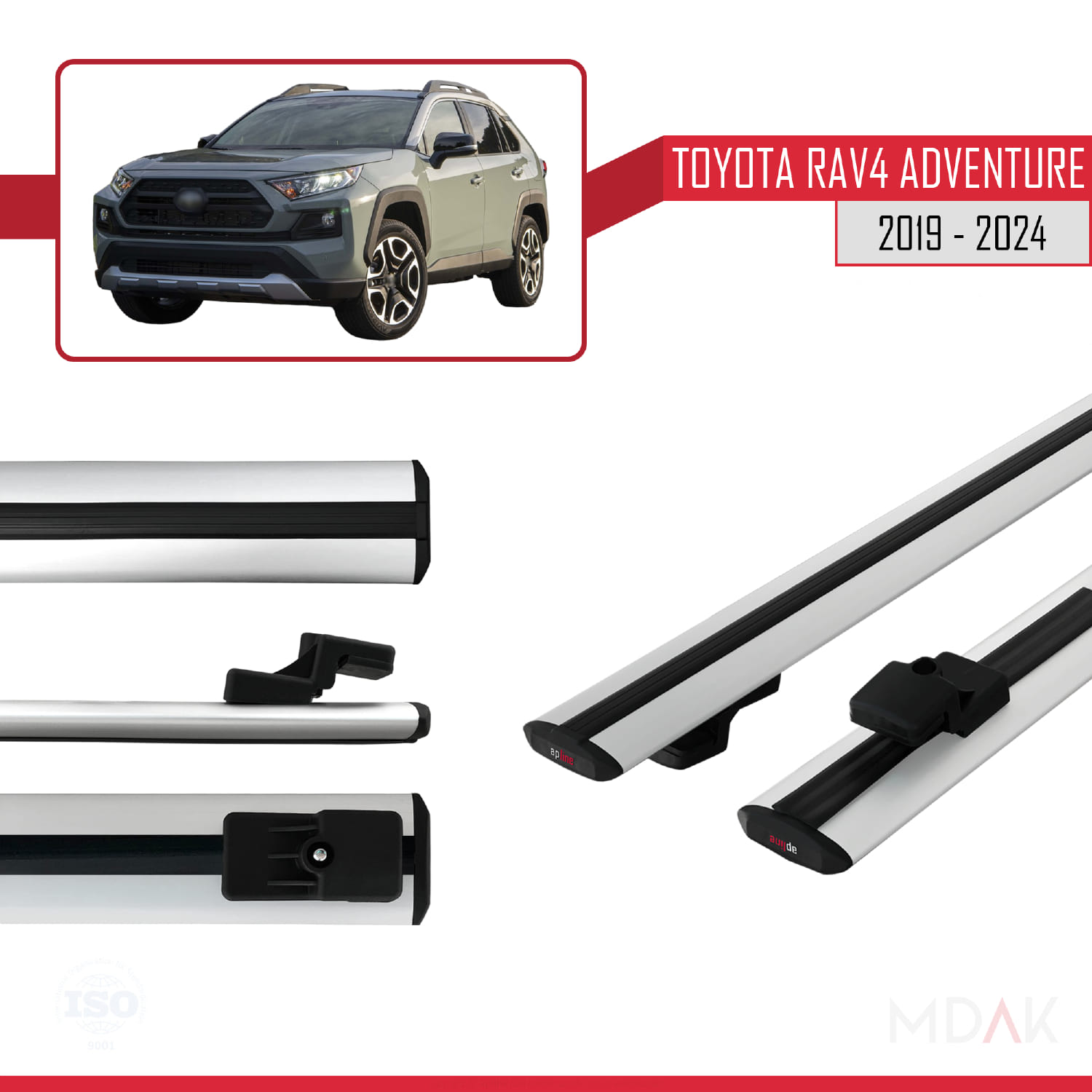 Toyota RAV4 Adventure 2019-2024 Arası ile Uyumlu BASIC Model Ara Atkı Tavan Barı Gri 2 Adet - Görsel 3