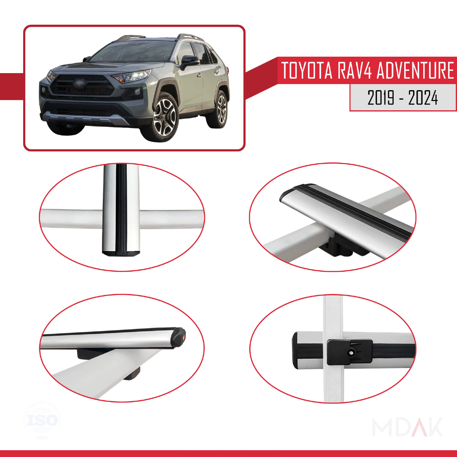 Toyota RAV4 Adventure 2019-2024 Arası ile Uyumlu BASIC Model Ara Atkı Tavan Barı Gri 2 Adet - Görsel 4