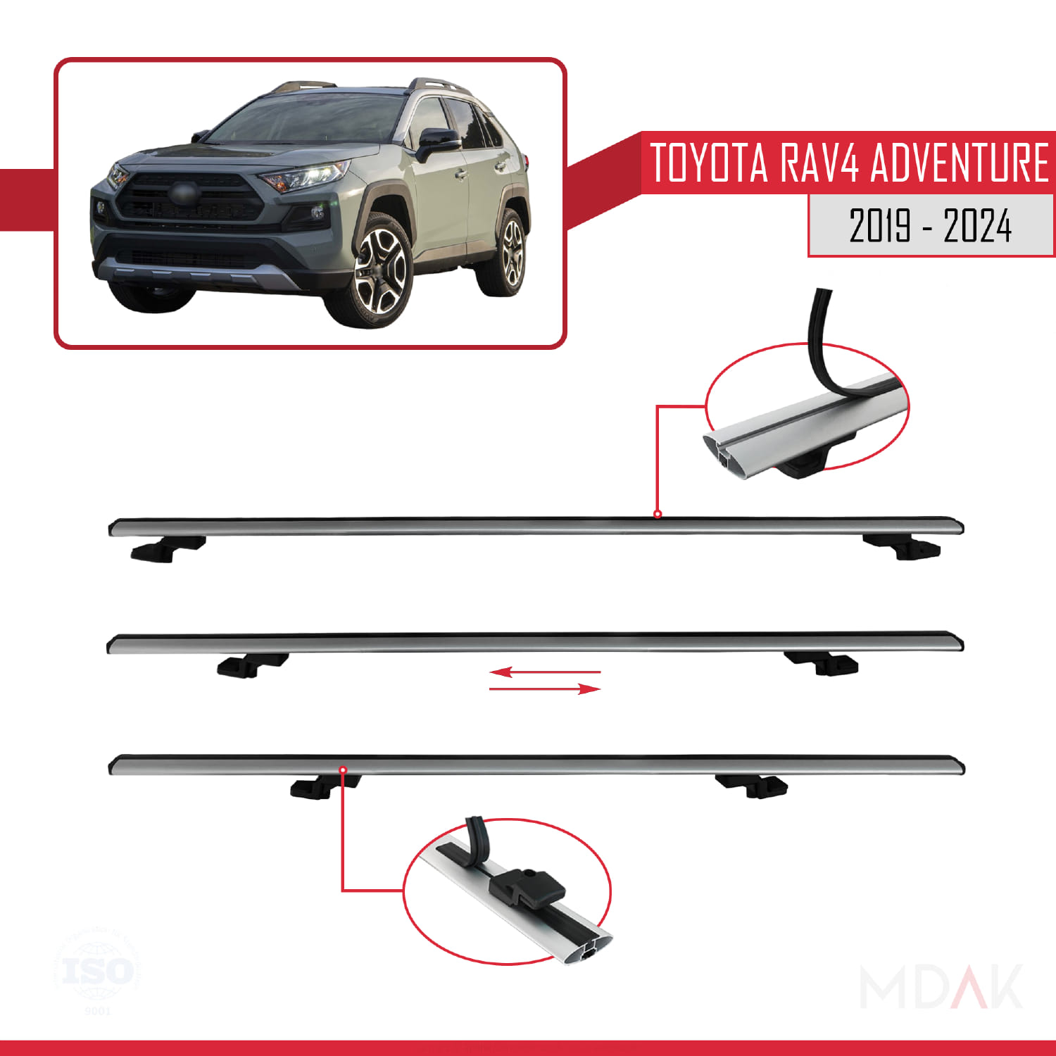 Toyota RAV4 Adventure 2019-2024 Arası ile Uyumlu BASIC Model Ara Atkı Tavan Barı Gri 2 Adet - Görsel 5