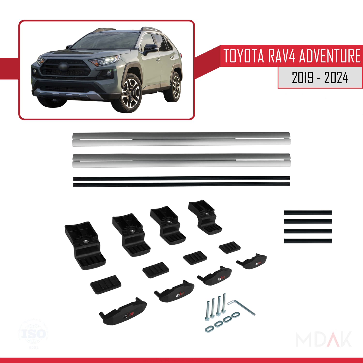 Toyota RAV4 Adventure 2019-2024 Arası ile Uyumlu BASIC Model Ara Atkı Tavan Barı Gri 2 Adet - Görsel 6