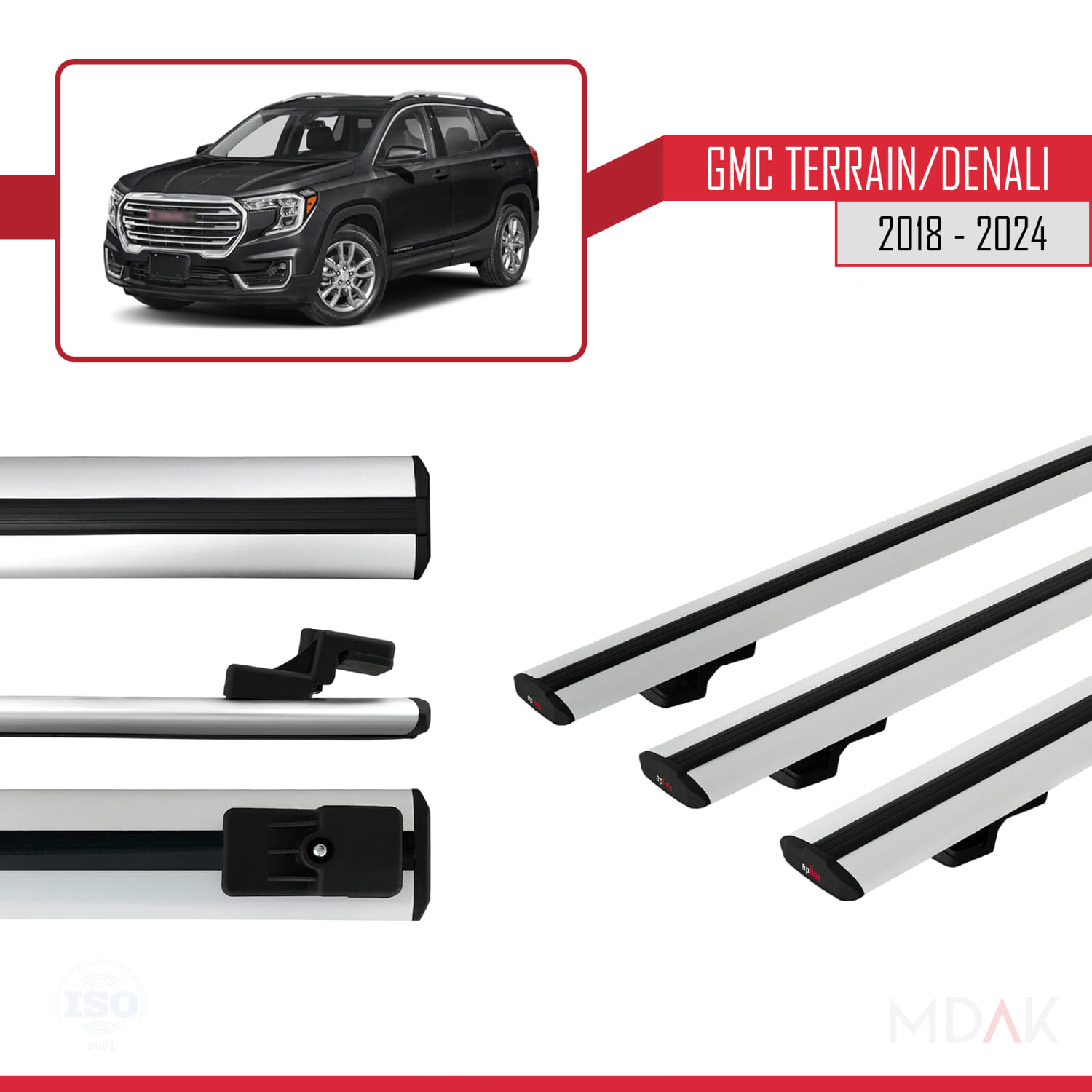 GMC Terrain / Denali 2018-2024 Arası ile Uyumlu BASIC Model Ara Atkı Tavan Barı Gri 3 Adet - Görsel 3